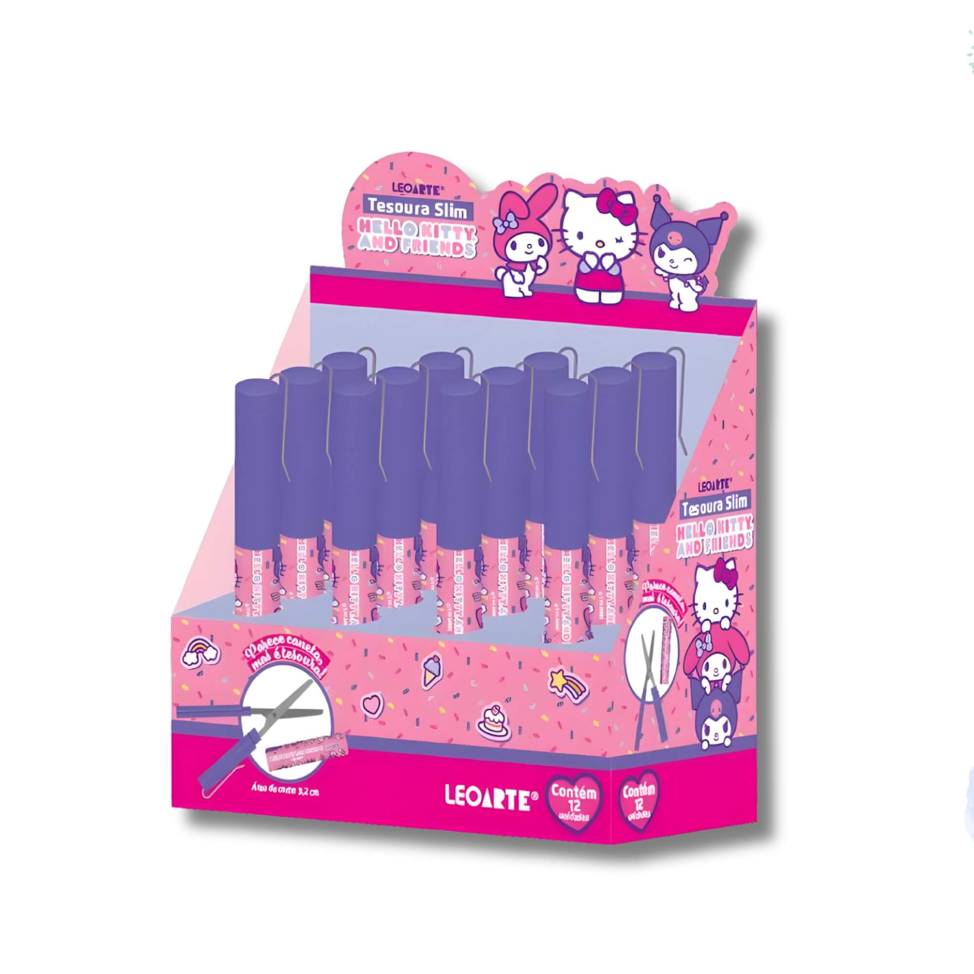 Tesoura Slim Hello Kitty e Amigos - Display com 12 Unidades Leoarte Leonora - 10588