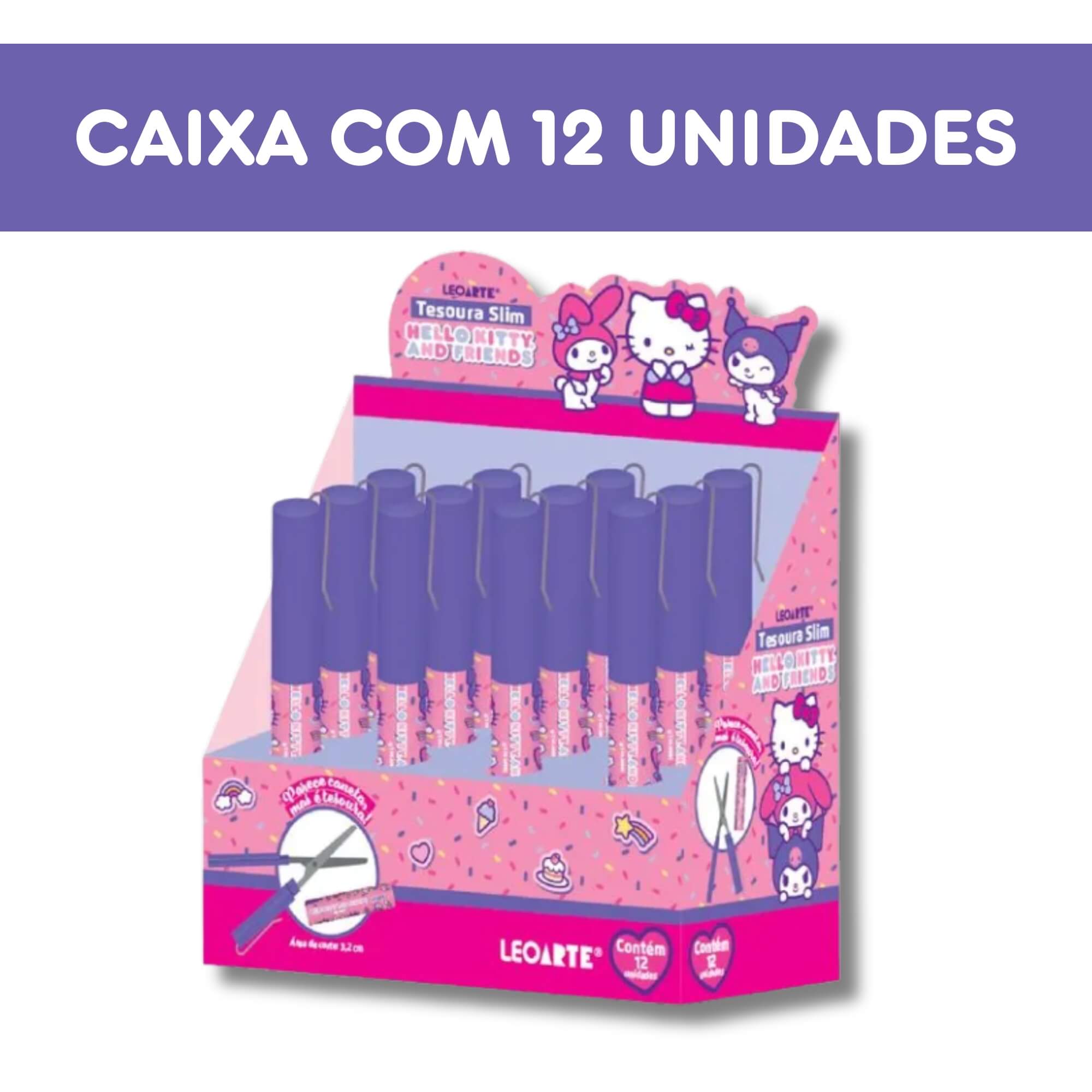 Tesoura Slim Hello Kitty e Amigos - Display com 12 Unidades Leoarte Leonora - 10588