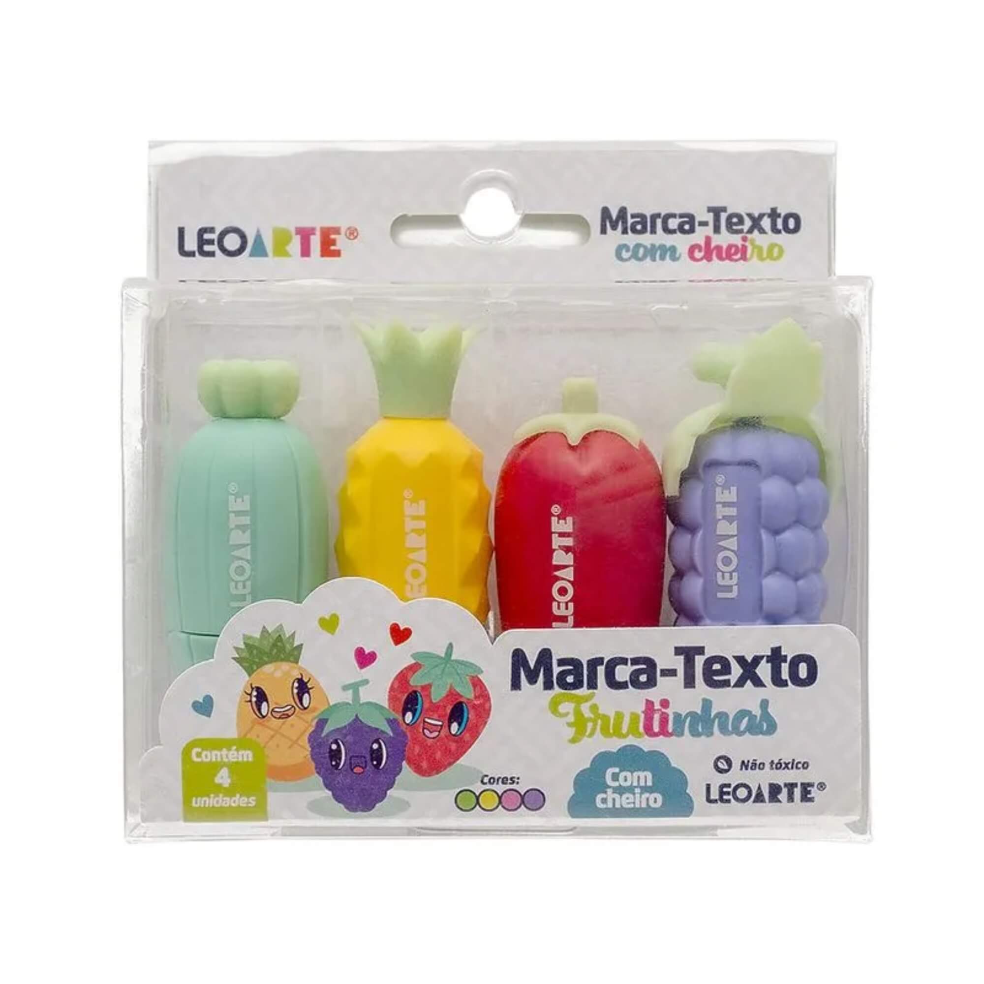 Caneta Marca-Texto Mini Frutinhas com Aroma - Caixa com 4 Unidades Leoarte Leonora - 10599