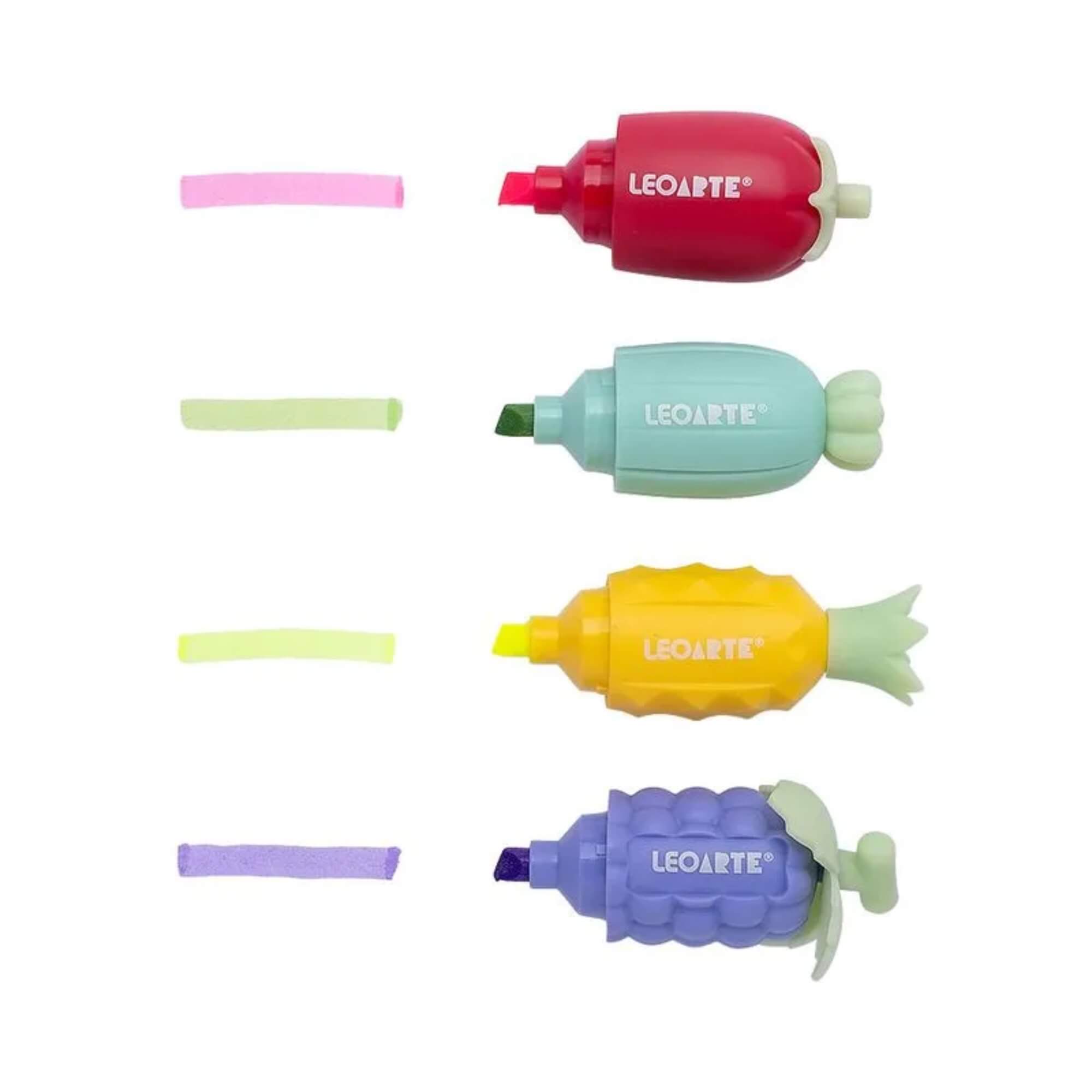 Caneta Marca-Texto Mini Frutinhas com Aroma - Caixa com 4 Unidades Leoarte Leonora - 10599