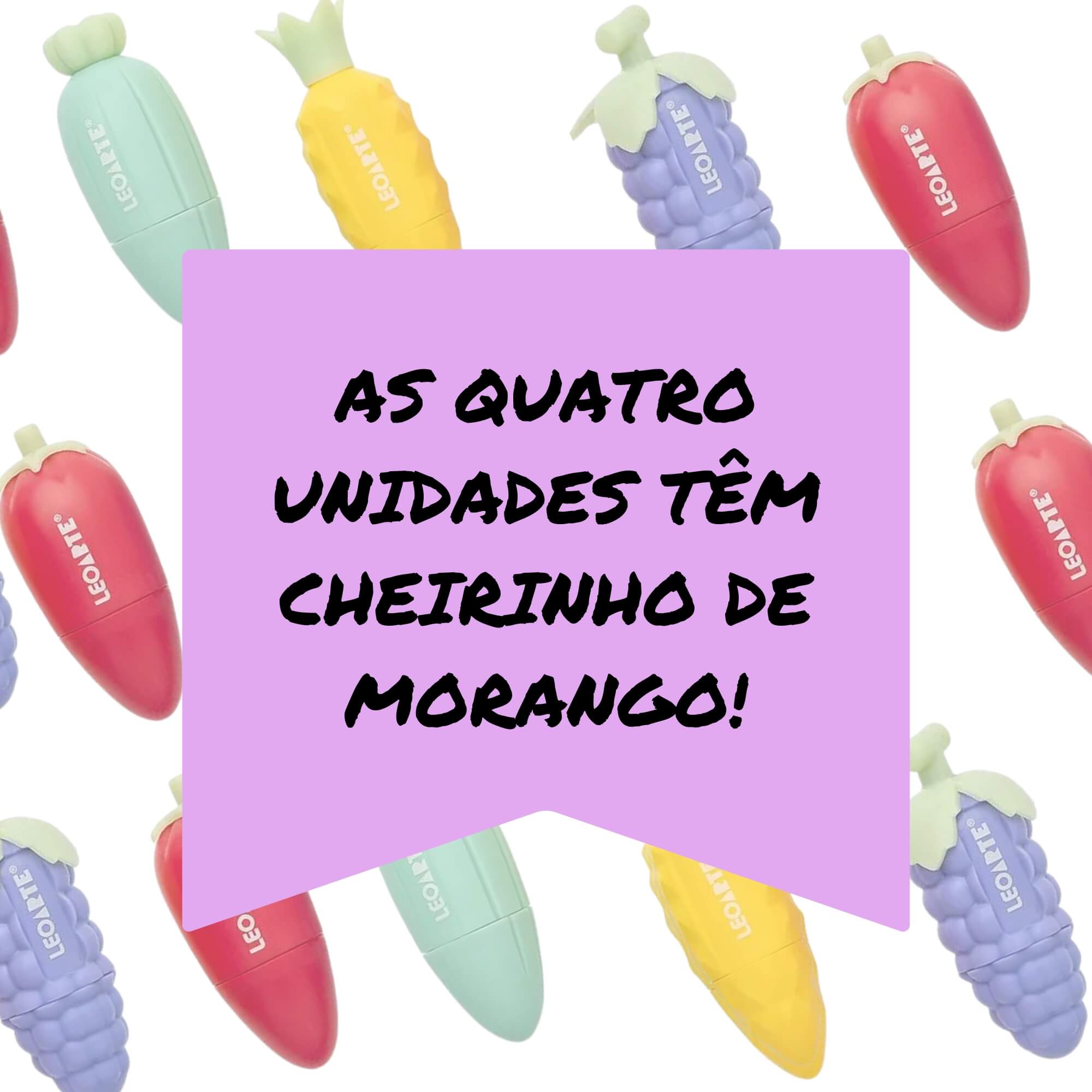 Caneta Marca-Texto Mini Frutinhas com Aroma - Caixa com 4 Unidades Leoarte Leonora - 10599