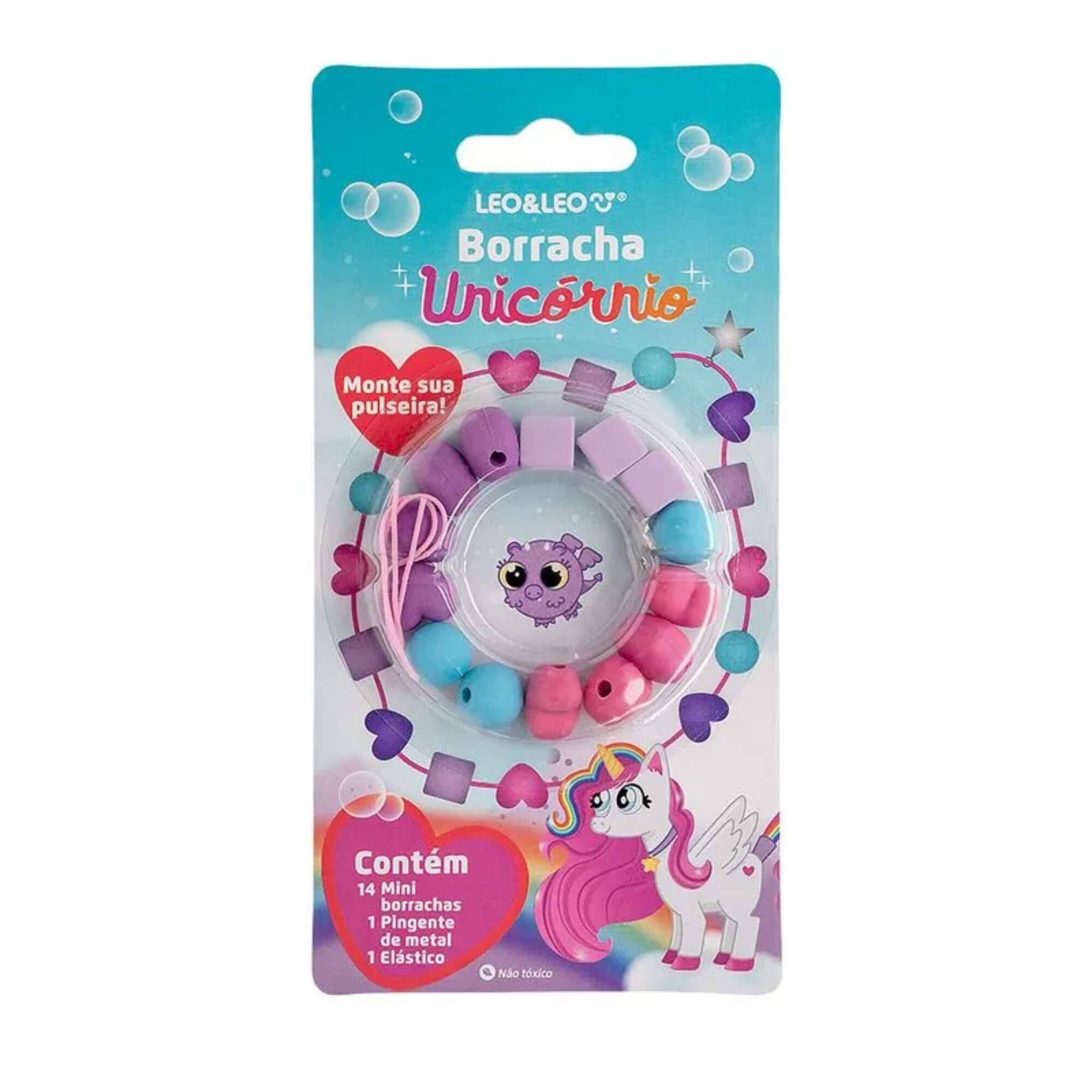 Kit Borracha Monte sua Pulseira Unicórnio Blister c/ Elástico e Pingente Leo&Leo Leonora - 10623