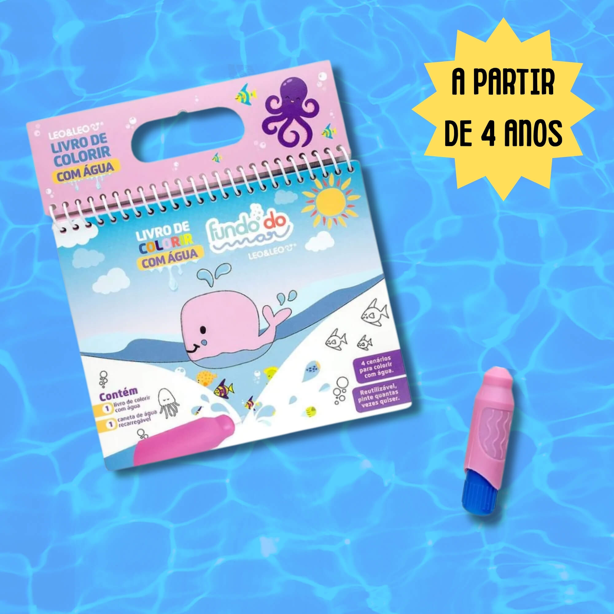 Livro de Colorir com Água Fundo do Mar + Pincel Leo&Leo Leonora - 91826