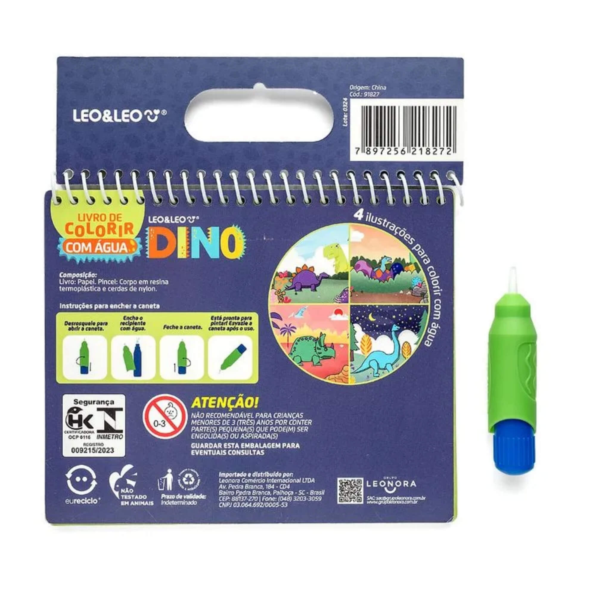 Livro de Colorir com Água Dino com 1 Unidade 4 Páginas + Pincel Leo&Leo Leonora - 91827