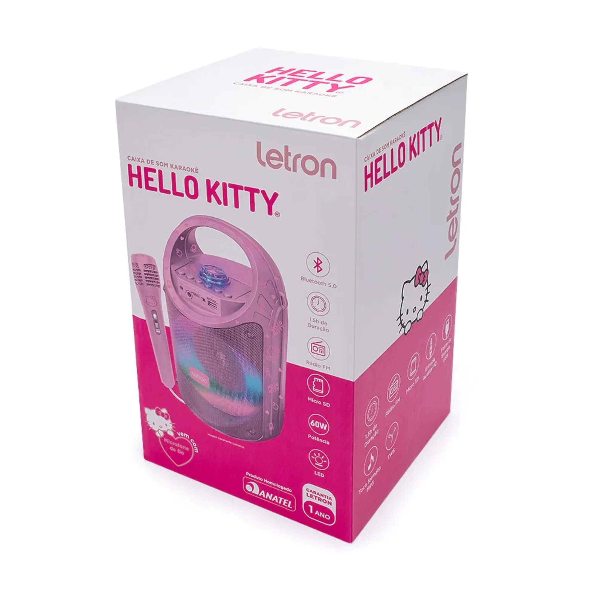 Caixa de Som Hello Kitty com Microfone Led Multimídia 60W Letron Leonora - 94508