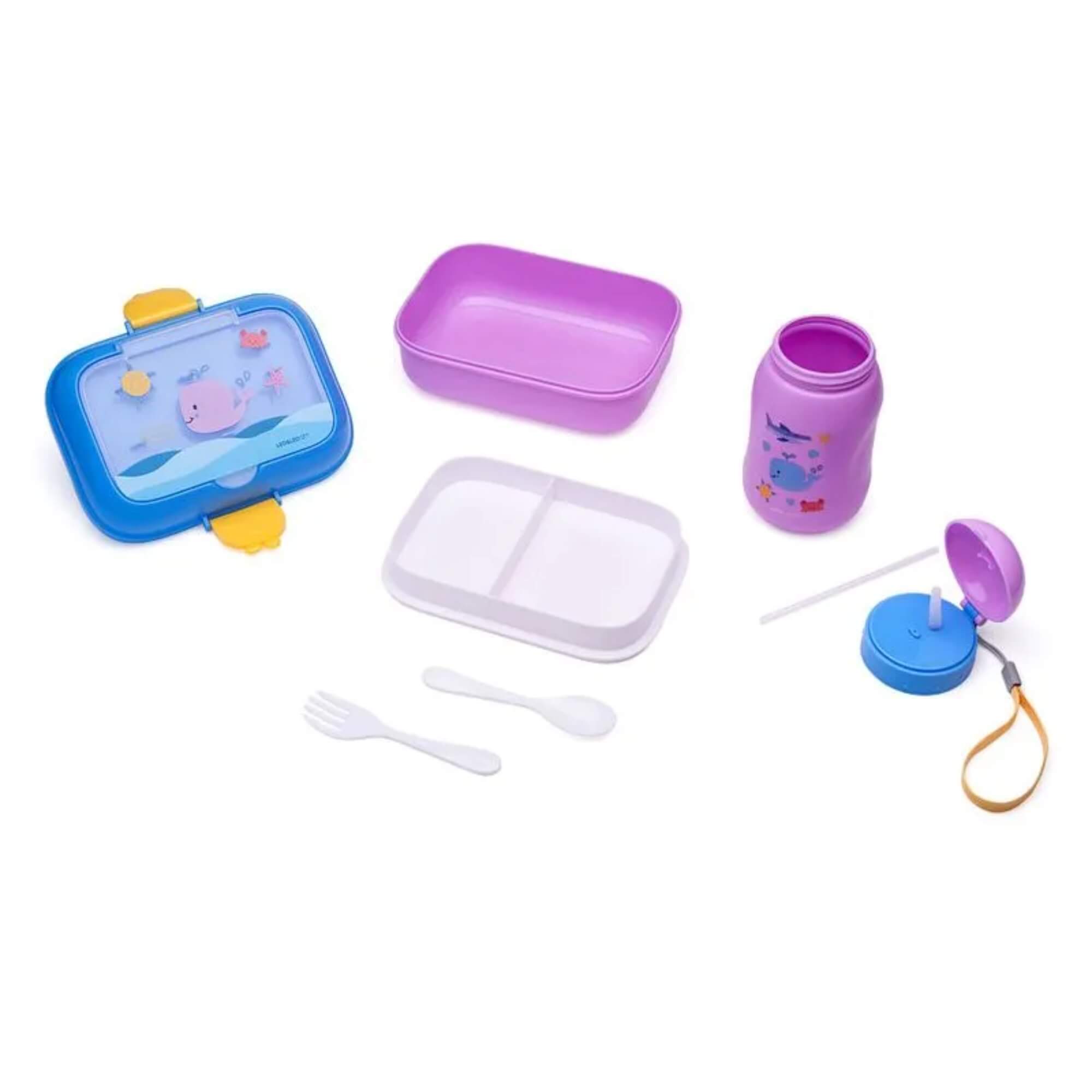 Kit Lanche Fundo do Mar com Garrafa Plástica 500Ml + Marmita 700Ml Leo&Leo Leonora - 97830