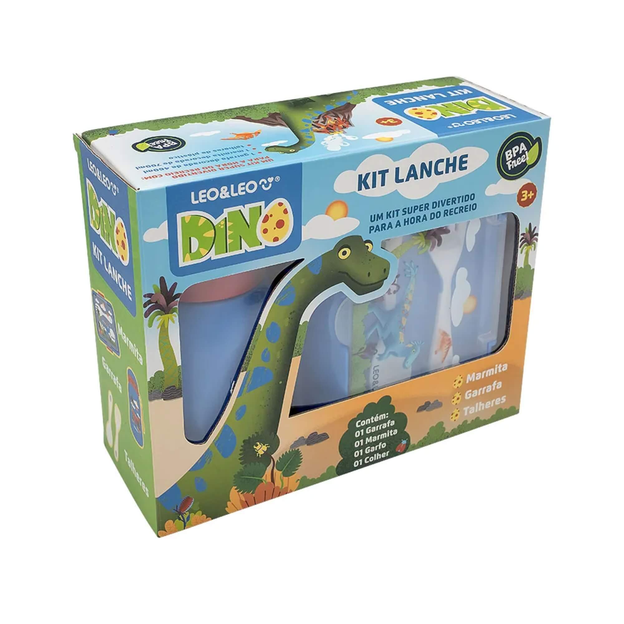 Kit Lanche Dino Garrafa Plástica 500Ml + Marmita 700Ml Leo&Leo Leonora - 97831