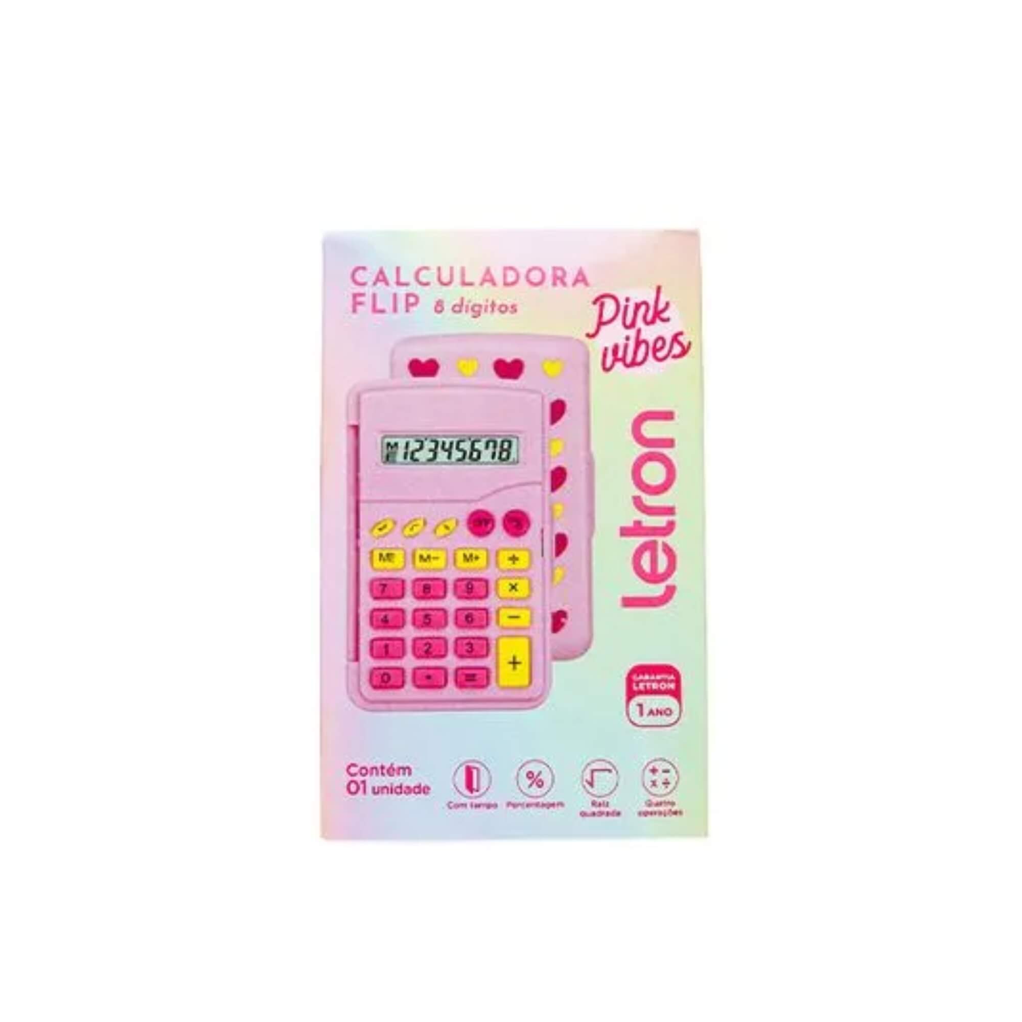 Calculadora 8 Dígitos Flip Estampa Flor Letron Leonora - 99325