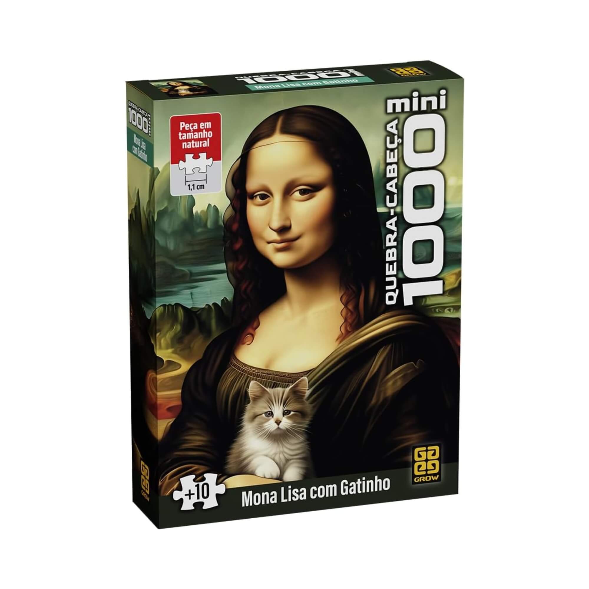 Mini Quebra-Cabeça Puzzle 1000 peças Mona Lisa com Gatinho +10 Anos Grow - 04927