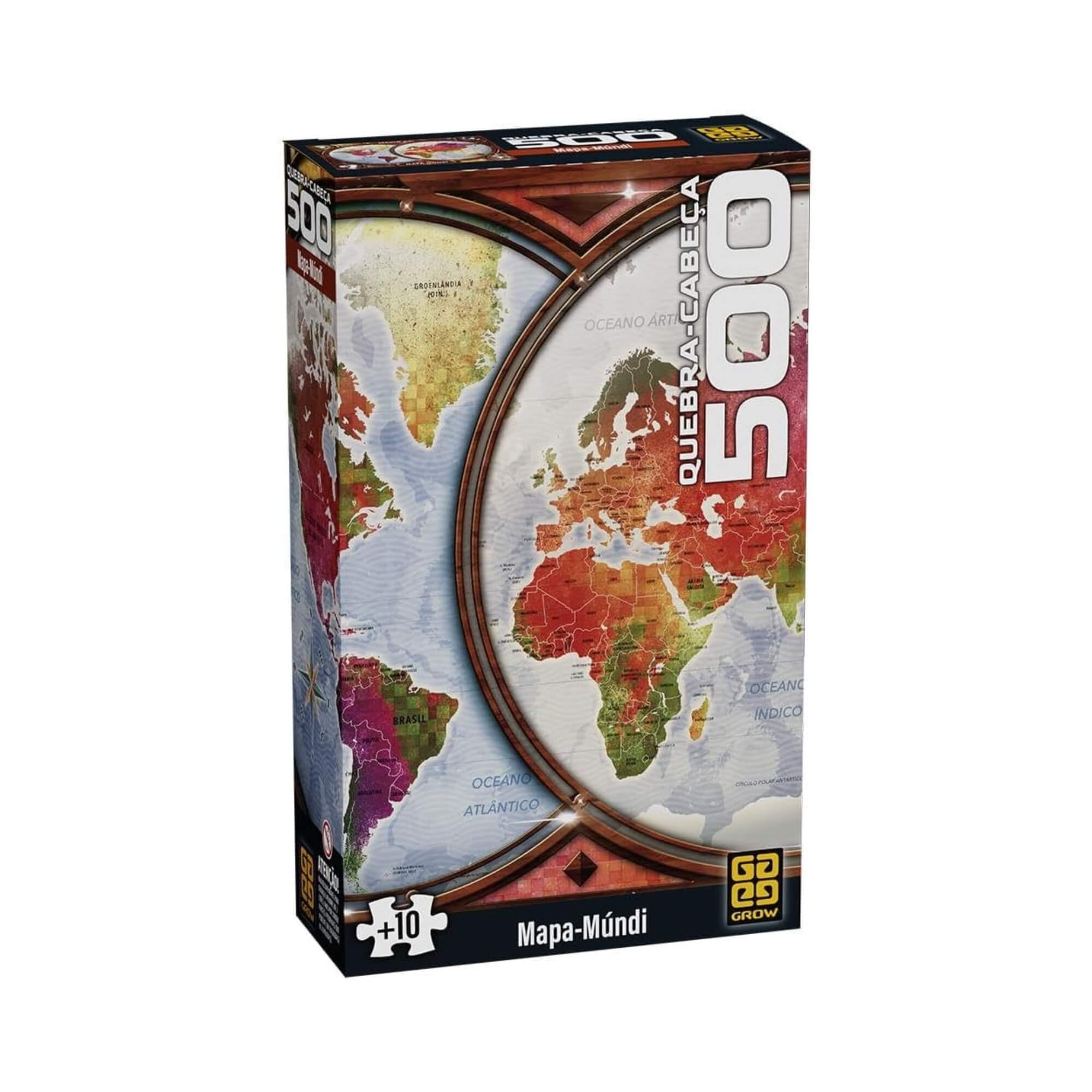 Quebra-Cabeça Puzzle 500 peças Mapa-Mundi +10 Anos Grow - 04920