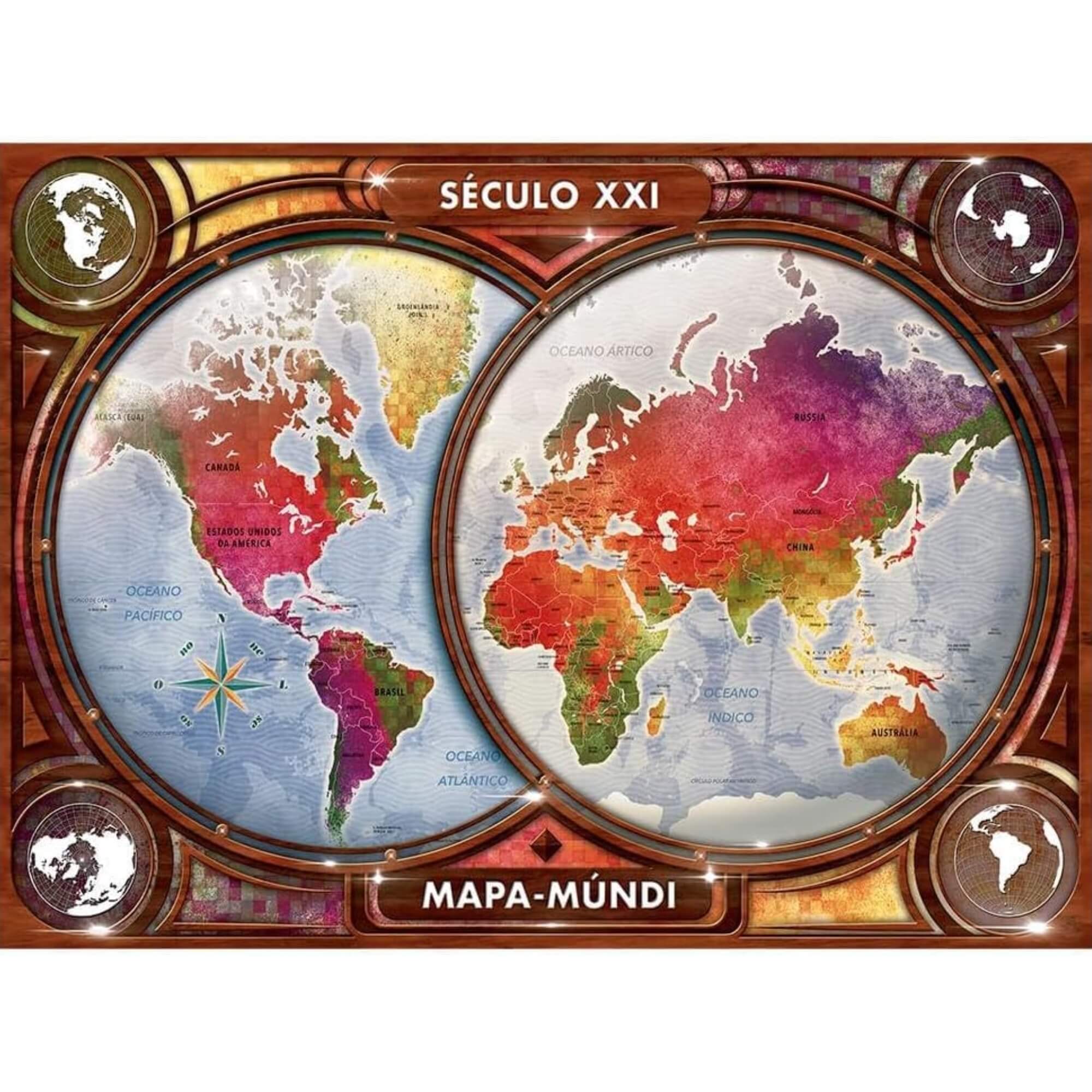 Quebra-Cabeça Puzzle 500 peças Mapa-Mundi +10 Anos Grow - 04920
