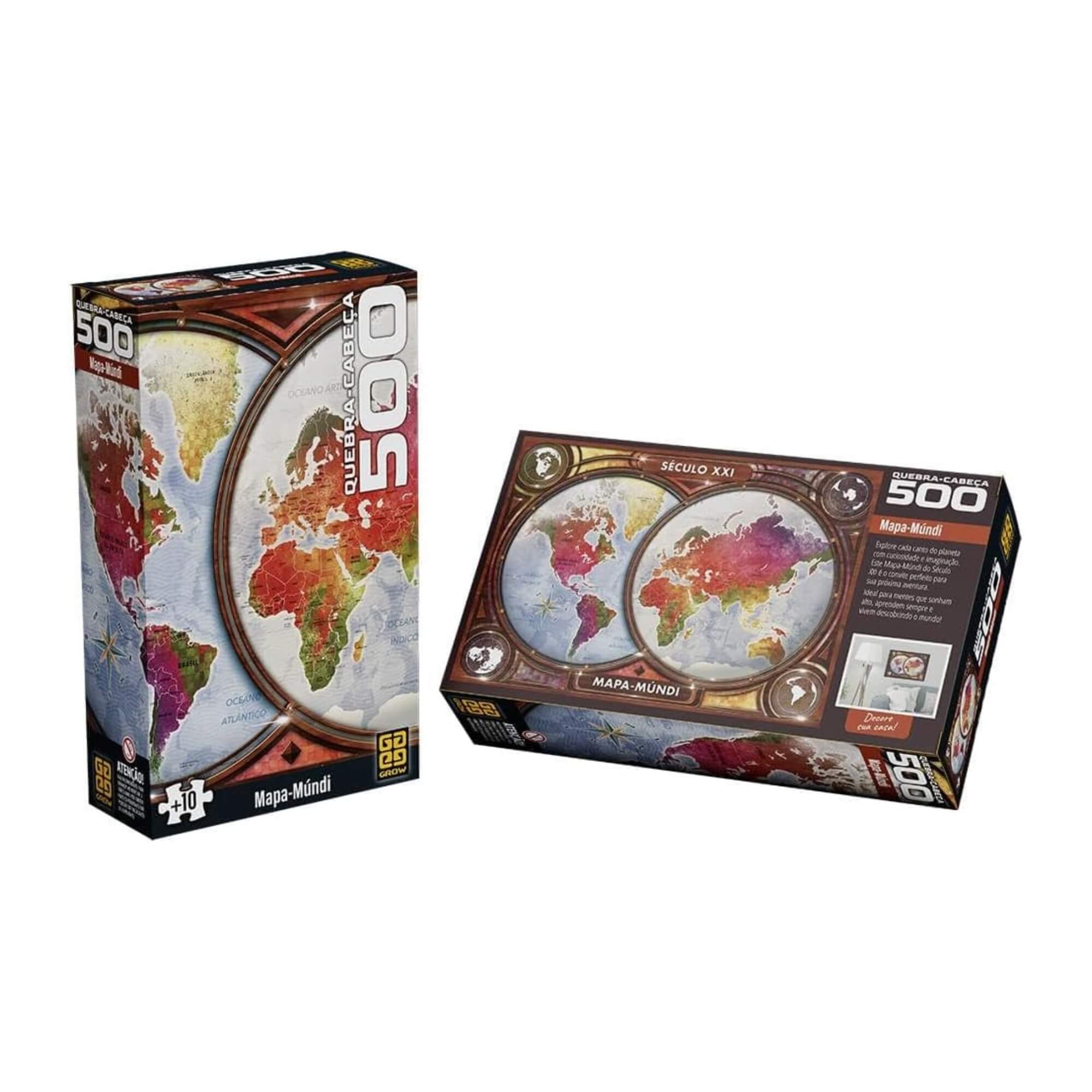 Quebra-Cabeça Puzzle 500 peças Mapa-Mundi +10 Anos Grow - 04920