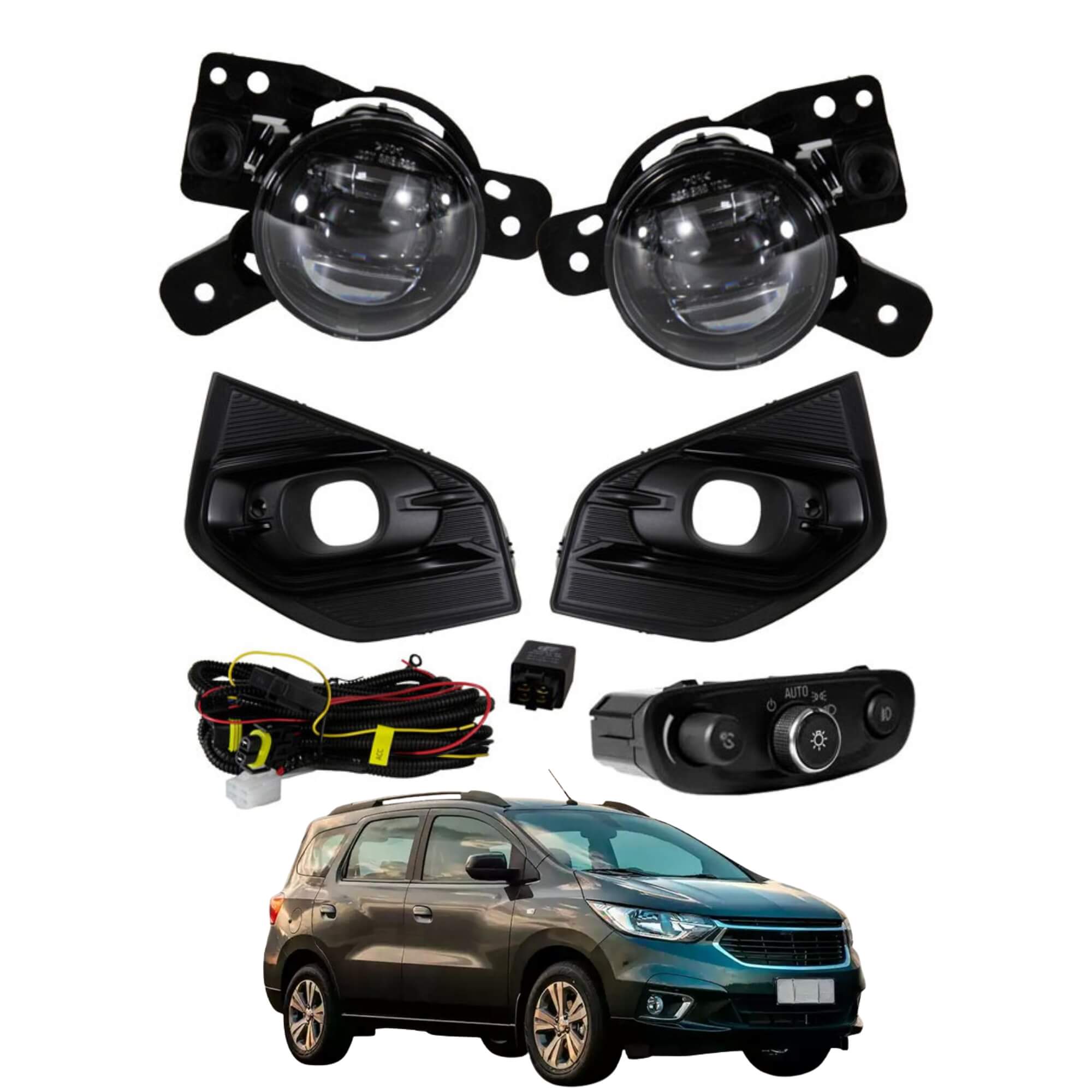 Kit Farol Milha Nova Spin A partir de 2024 c/ Grade, Botão Mod Original Shocklight - SL-043510LED