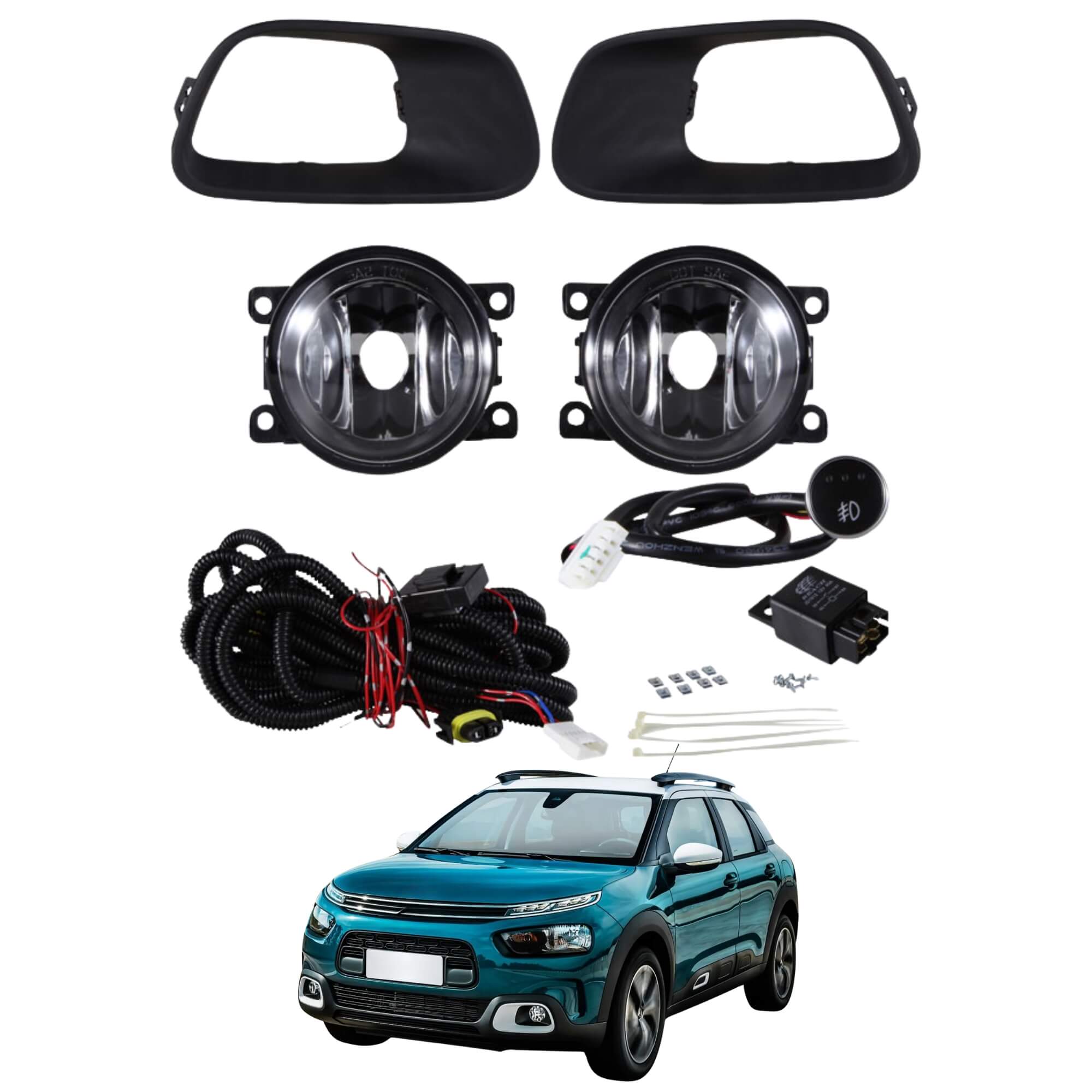 Kit Farol de Milha Citroen Cactus 2019 até 2024 Moldura Preta Botão Touch Shocklight - SL-060510