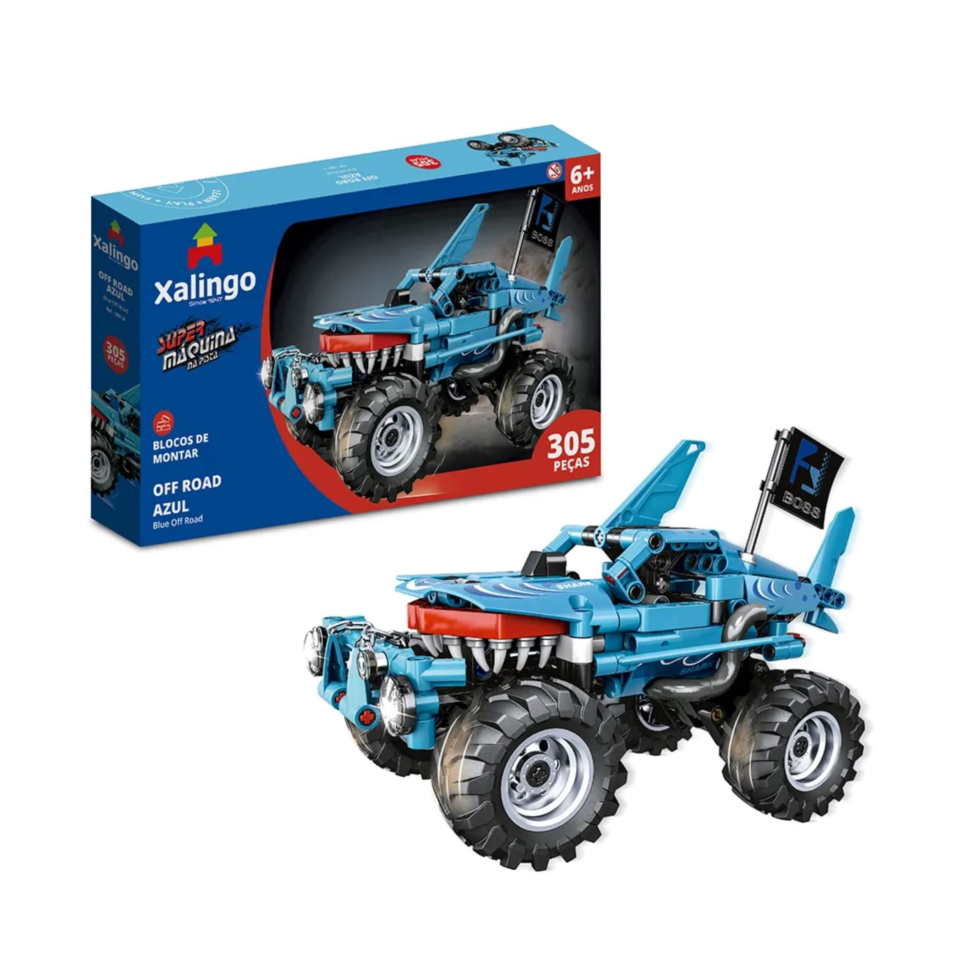 Brinquedo Infantil Blocos de Montar Super Maquina Off Road Azul 305 peças Xalingo - 28510