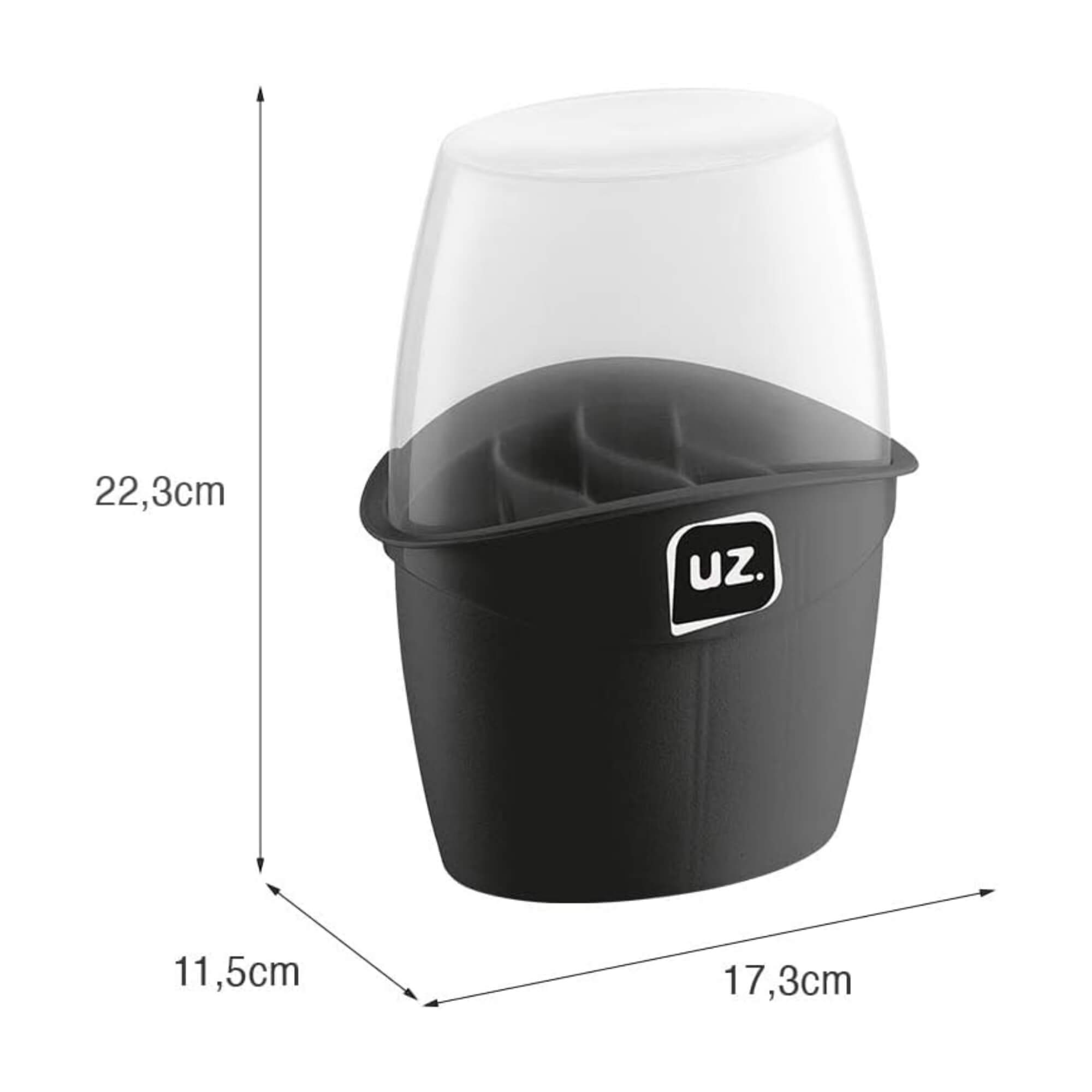 Porta Talheres Plus com Tampa Preta de Plástico UZ Utilidades - UZ330-PR
