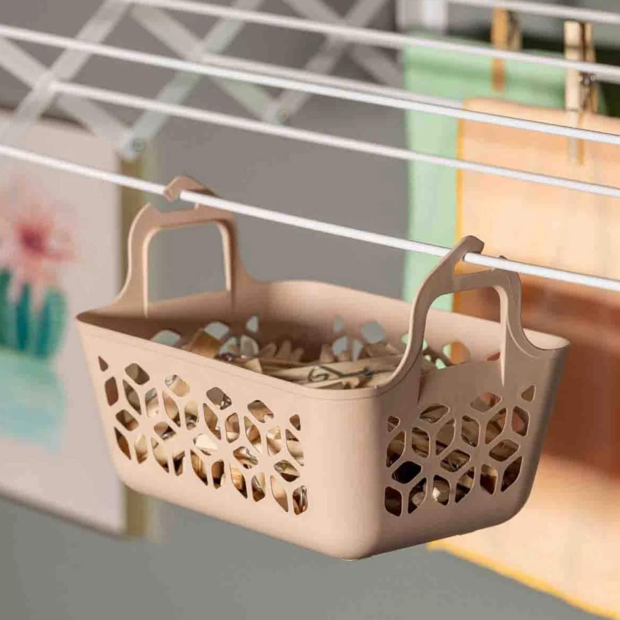 Cesto Organizador de Prendedor de Roupa Multiuso Lavanderia Cor Capuccino UZ Utilidades - UZ429-CAP