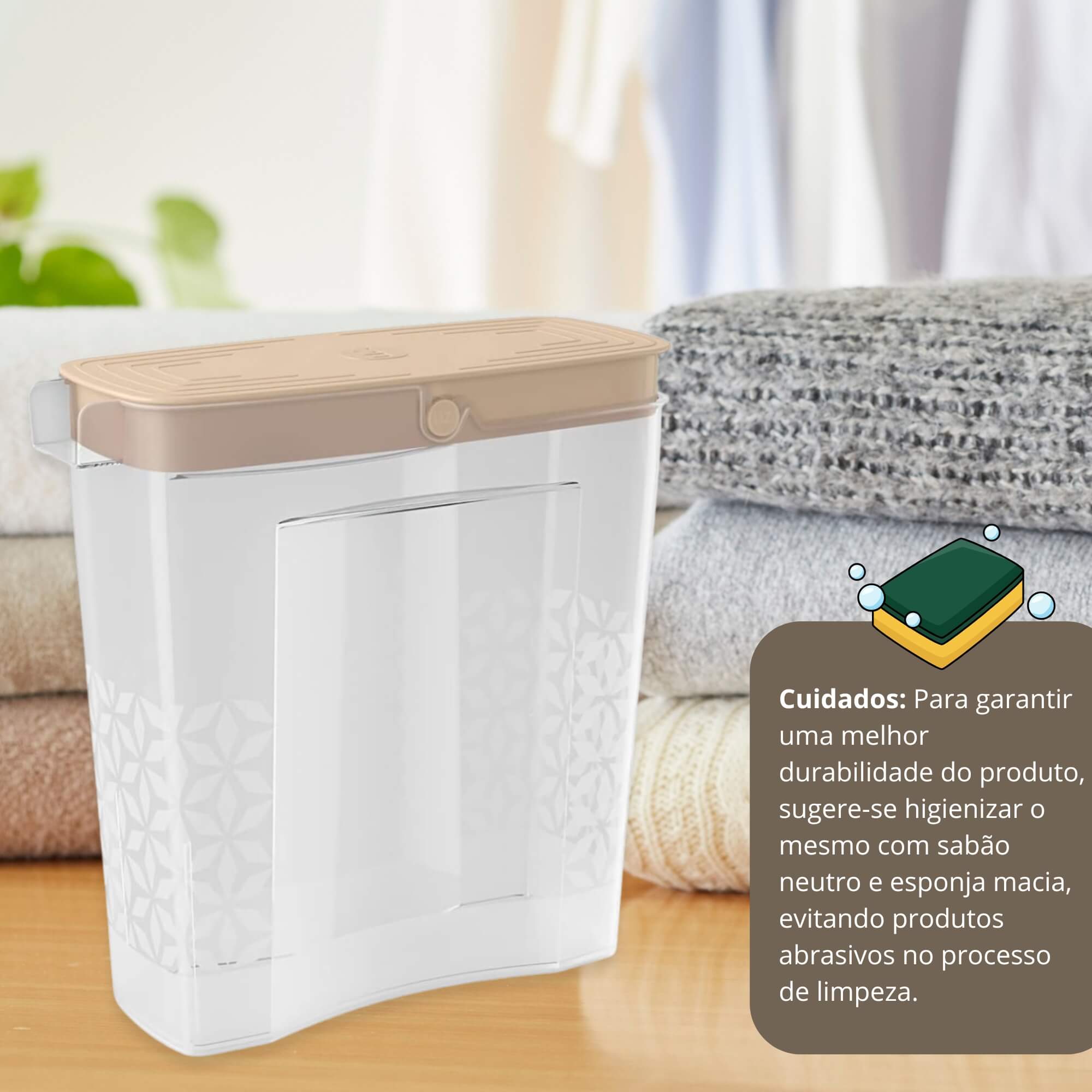 Porta Sabão em Pó Slim de Plástico 1,65L cor Cappuccino UZ Utilidades - UZ550-CAP