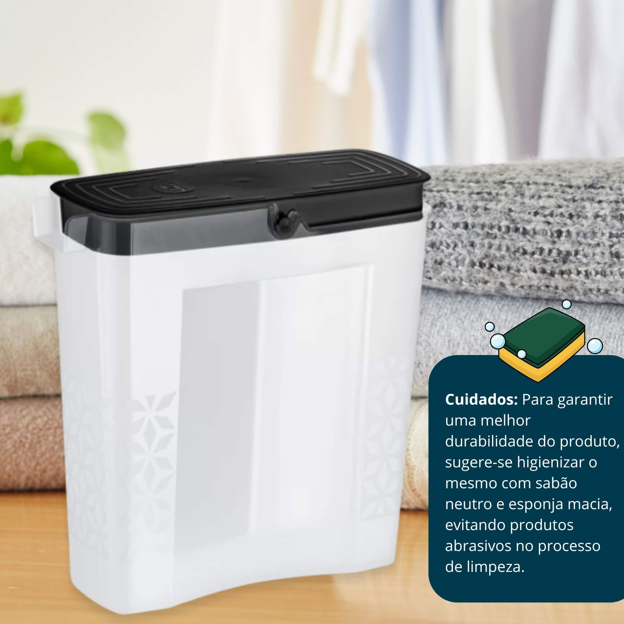 Porta Sabão em Pó Slim de Plástico 1,65L cor Preto UZ Utilidades - UZ550-PR