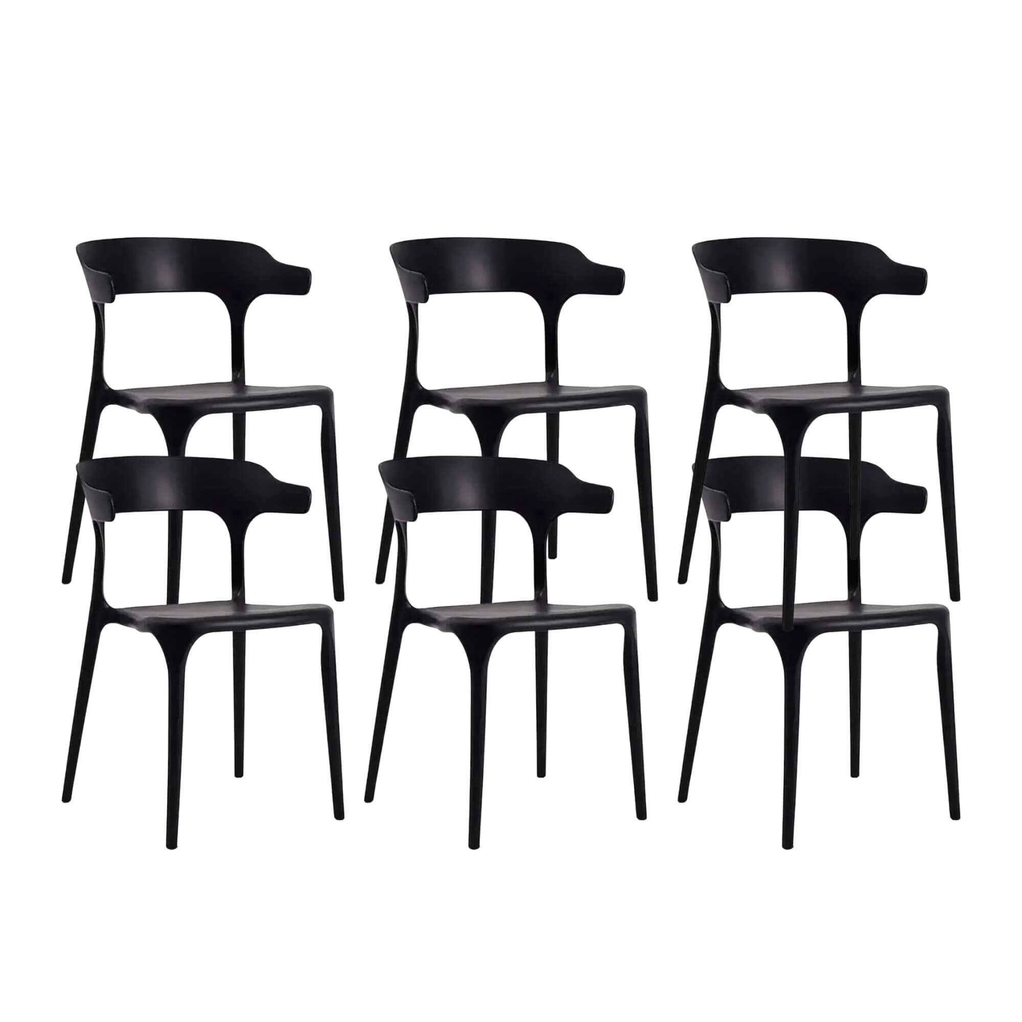 COMP Kit com 6 Cadeiras Ergonômicas Chifre Preta para Mesa de Jantar