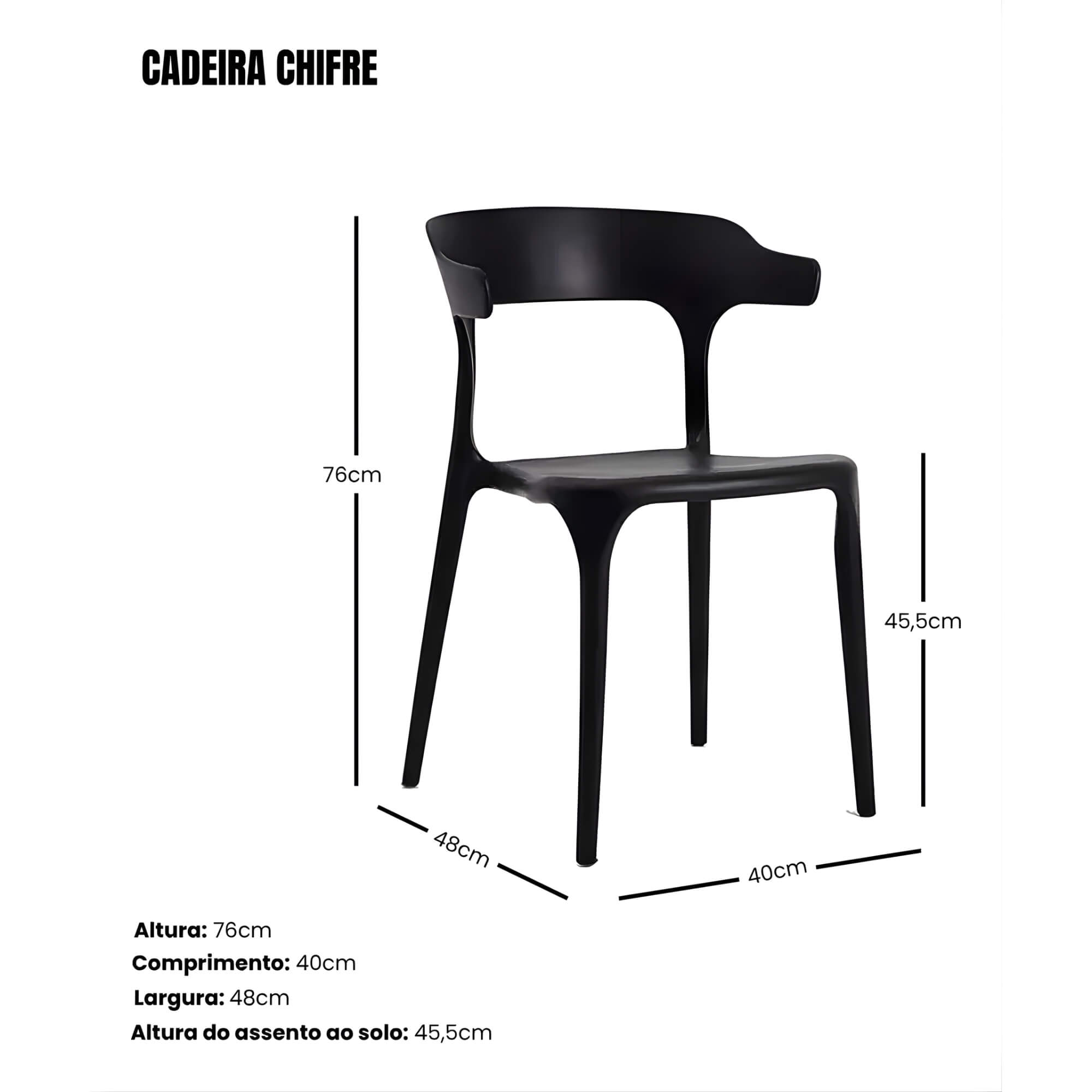 COMP Kit com 6 Cadeiras Ergonômicas Chifre Preta para Mesa de Jantar