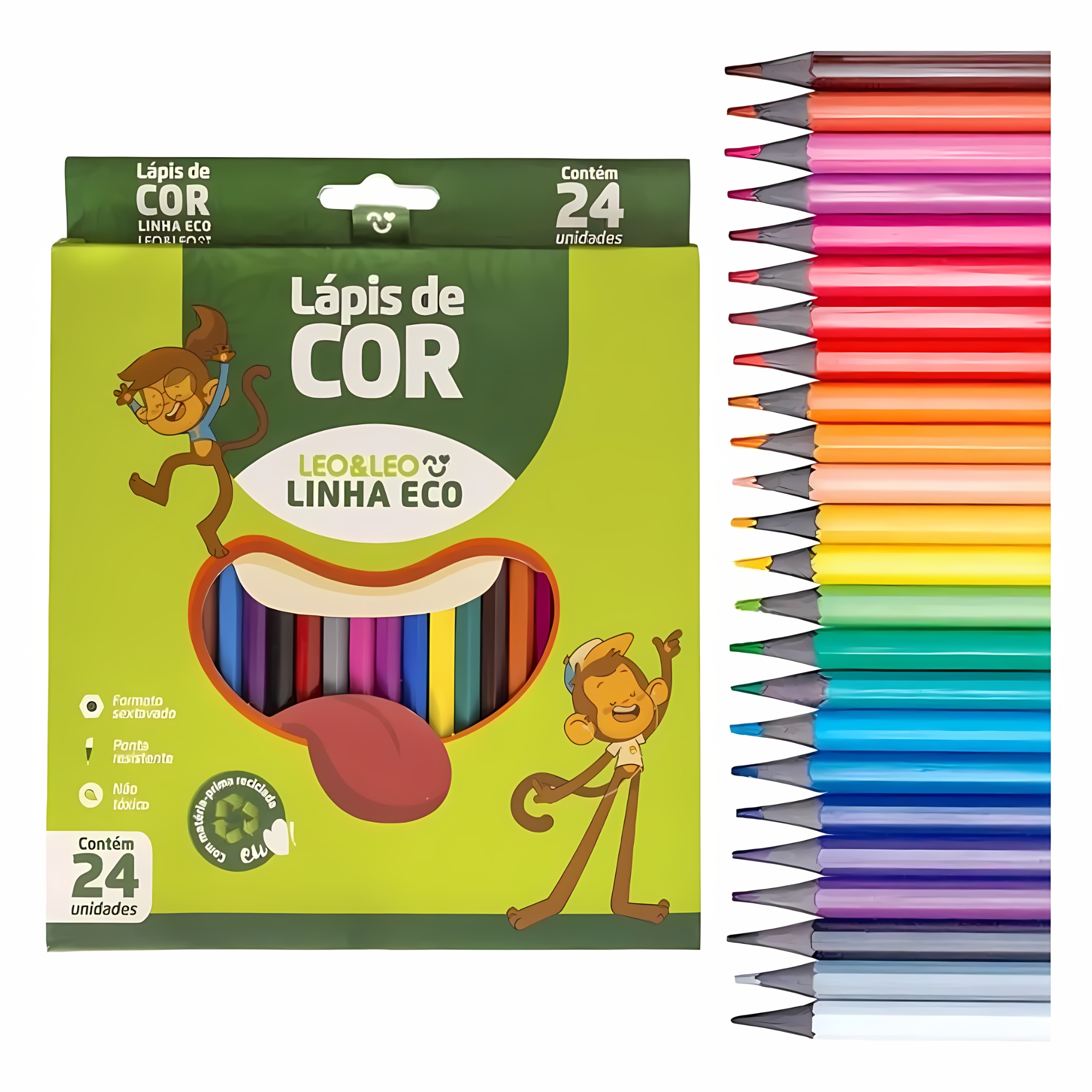 COMP Kit 6 Caixas Lápis 24 Cores Resina Sextavado Ecológico Leo&Leo Leonora - 4222