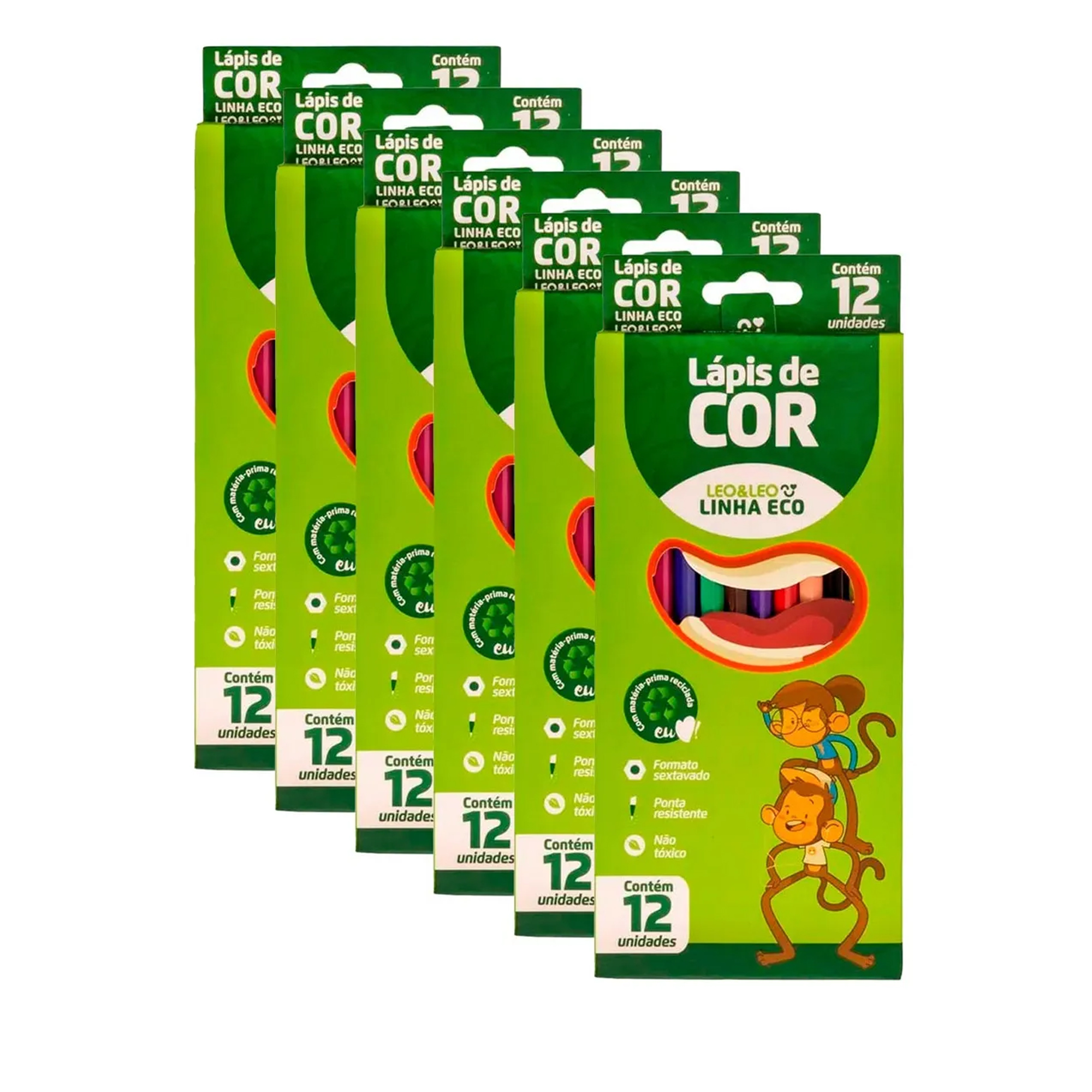 COMP Kit 10 Caixas Lápis 12 Cores Resinas Sextavado Flex Ecológico Leo&Leo Leonora - 4220