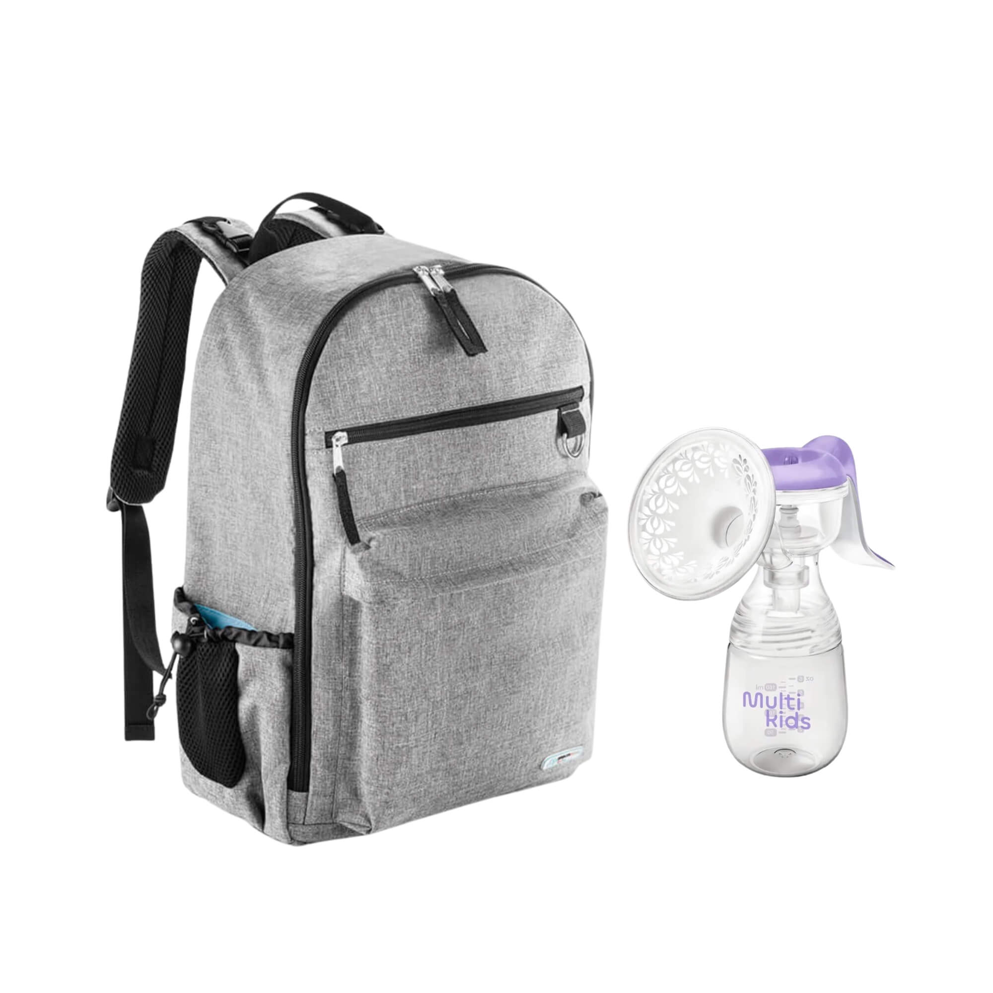 COMP Kit Maternidade Multikids Baby – Mochila Cinza + Extrator de Leite Manual For Mom