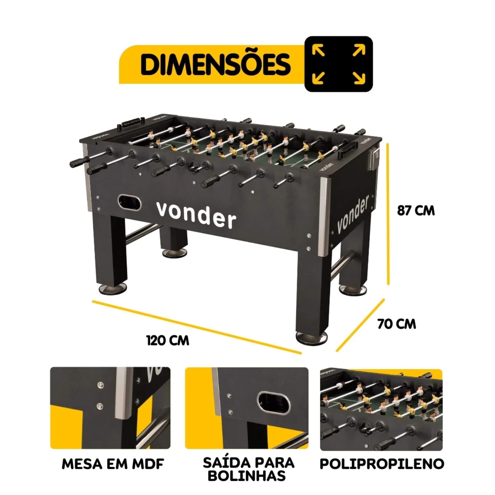 Mesa de Pebolim com Porta Copos, Contadores de Pontos e 5 Bolinhas Vonder - 9999140000