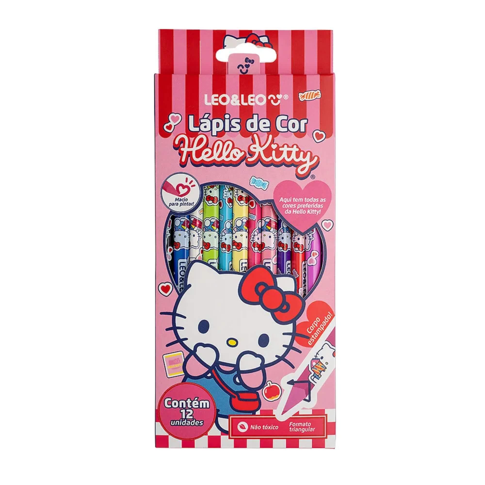 COMP Kit de Pintura Hello Kitty Leo&Leo com Canetinhas, Giz de Cera e Lápis de Cor 12 Cores