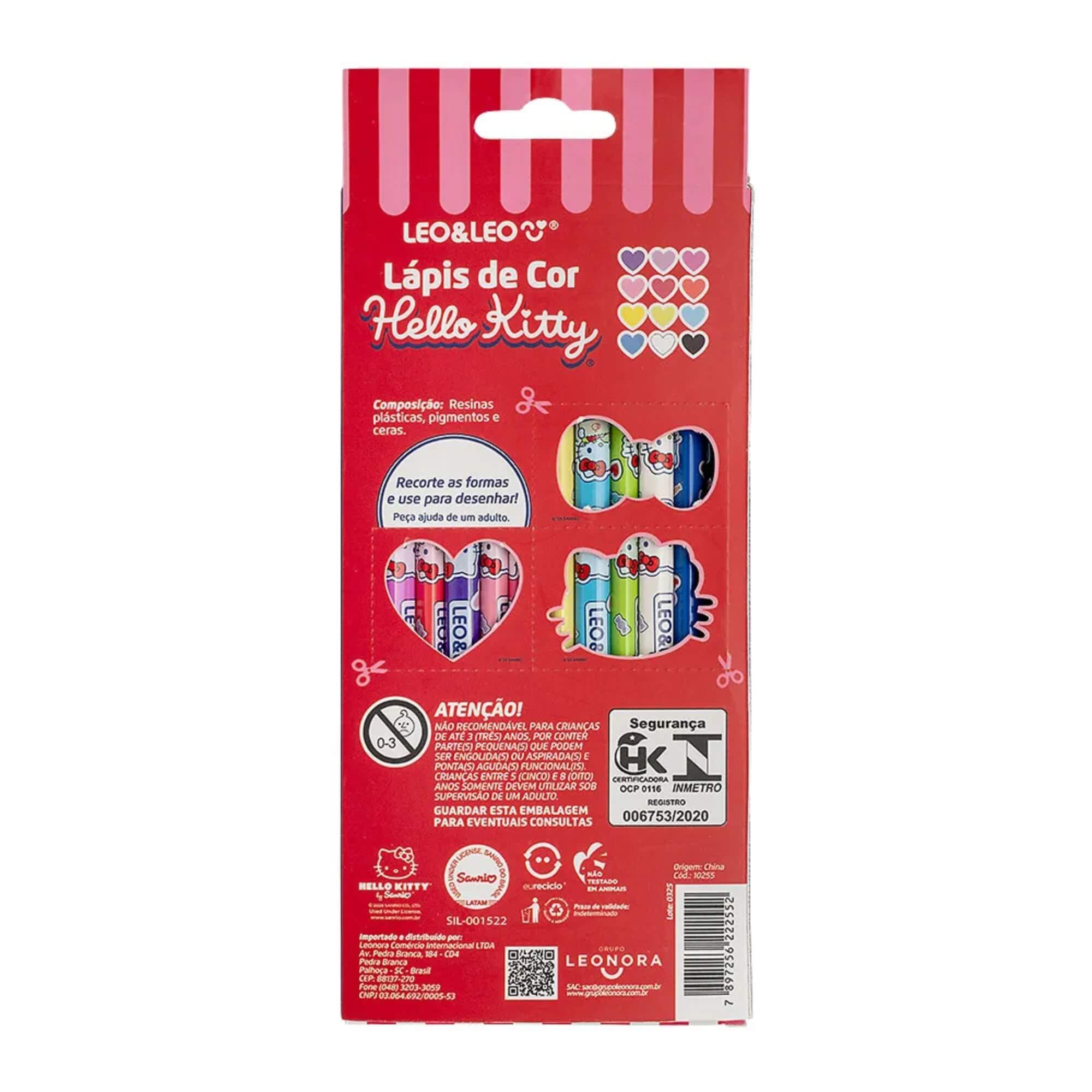 COMP Kit de Pintura Hello Kitty Leo&Leo com Canetinhas, Giz de Cera e Lápis de Cor 12 Cores