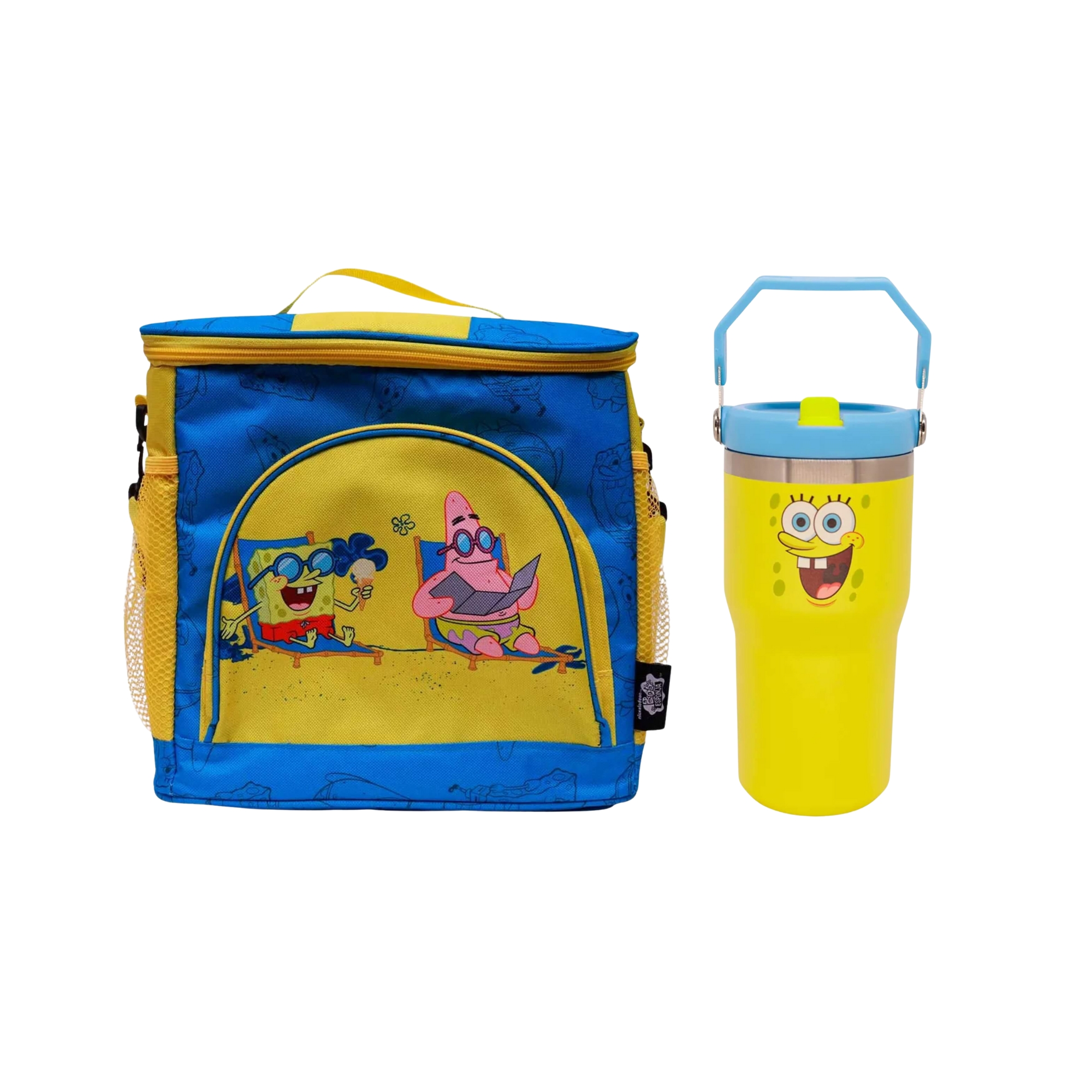 COMP Kit Bob Esponja Completo: Copo Térmico Inox 650ml e Lancheira Térmica Grande Zona Criativa