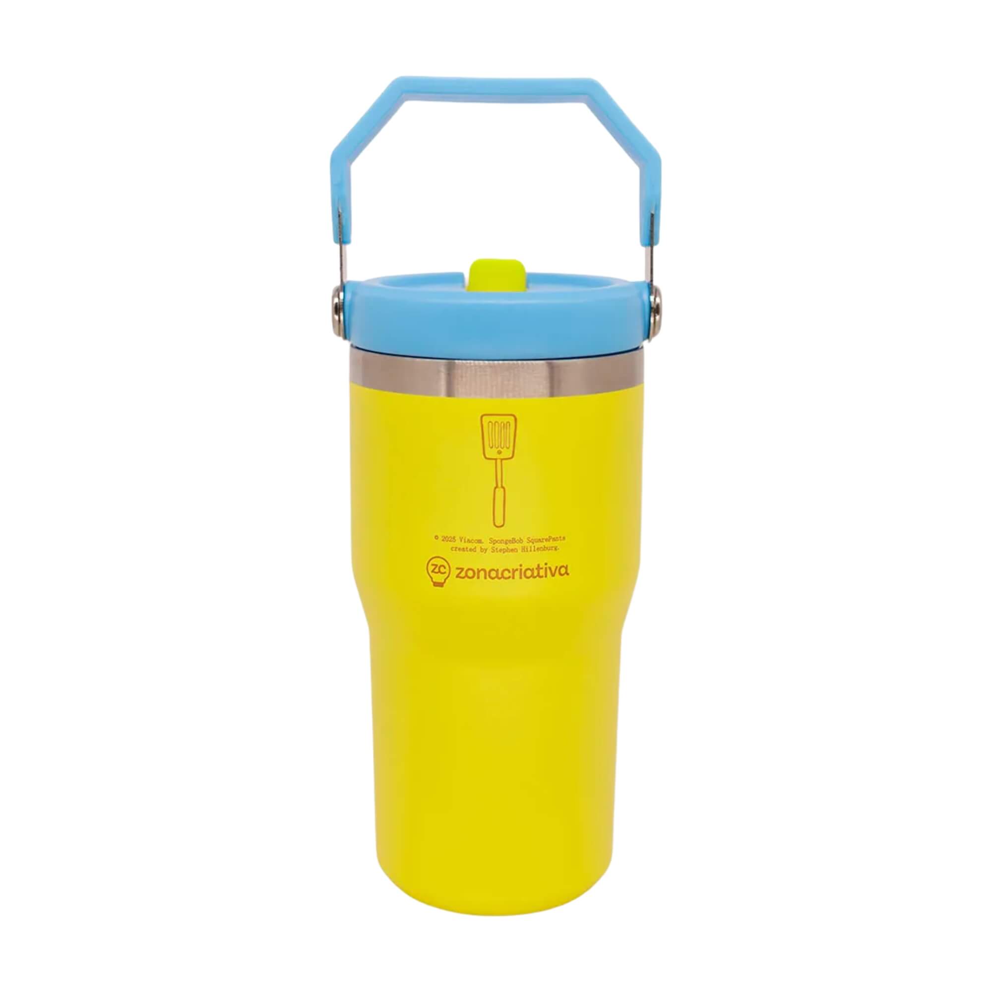 COMP Kit Bob Esponja: Almofada Huggy + Copo Térmico Tumbler Hanger 650ml Zona Criativa