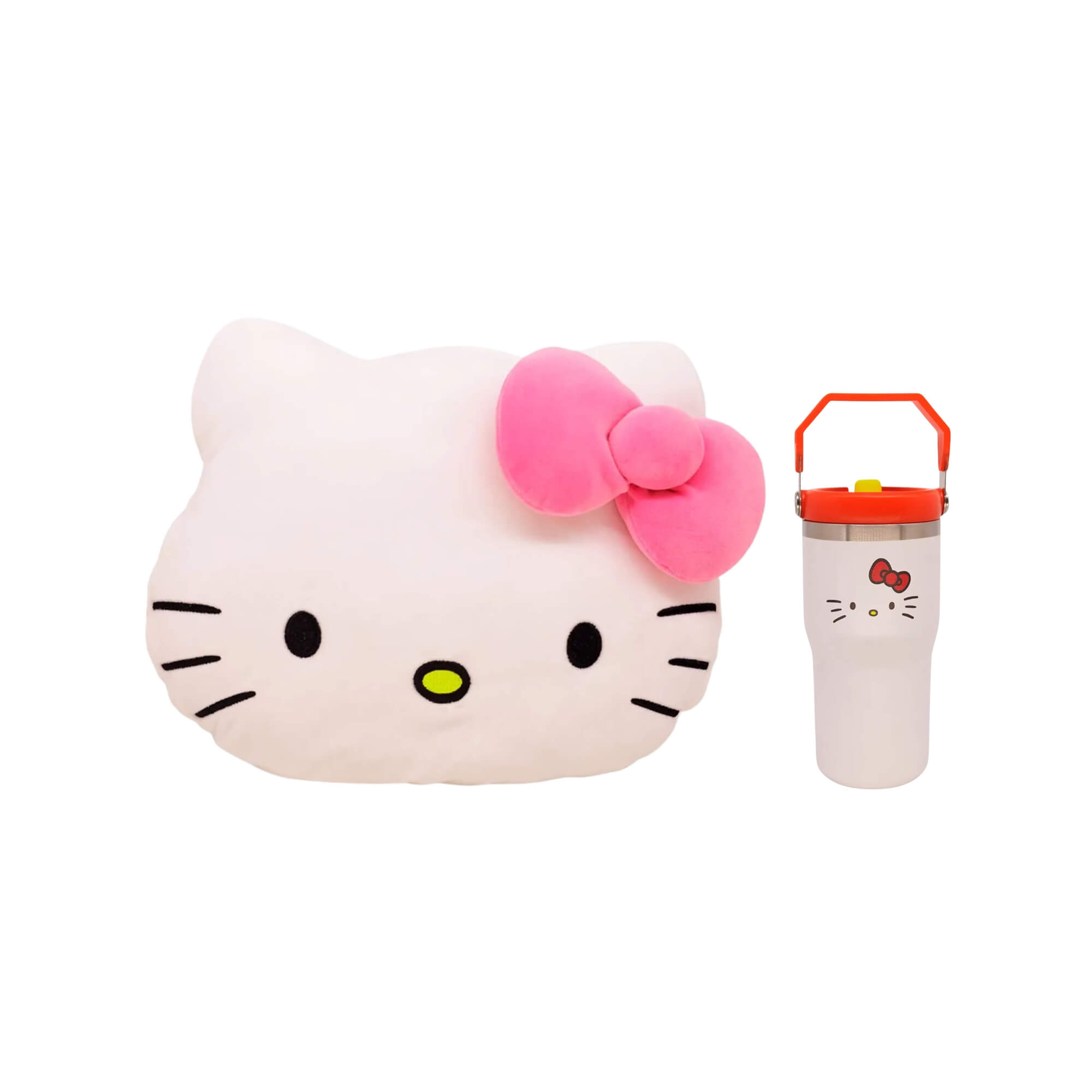 COMP Kit Hello Kitty: Almofada Huggy + Copo Térmico 650ml Tumbler Hanger Zona Criativa