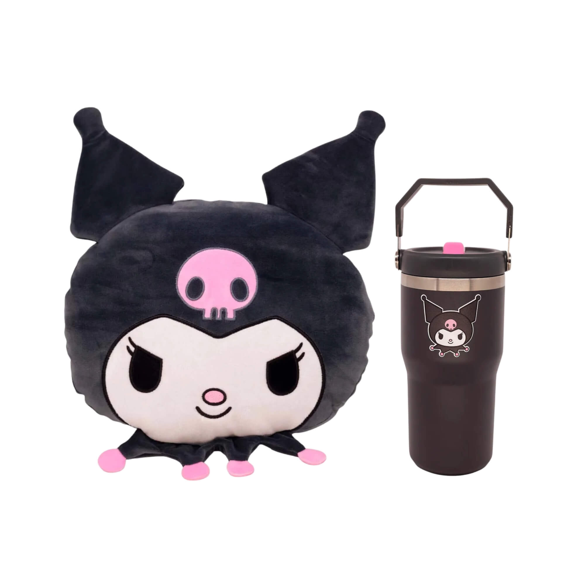 COMP Kit Kuromi: Almofada Huggy + Copo Térmico 650ml Tumbler Hanger Zona Criativa