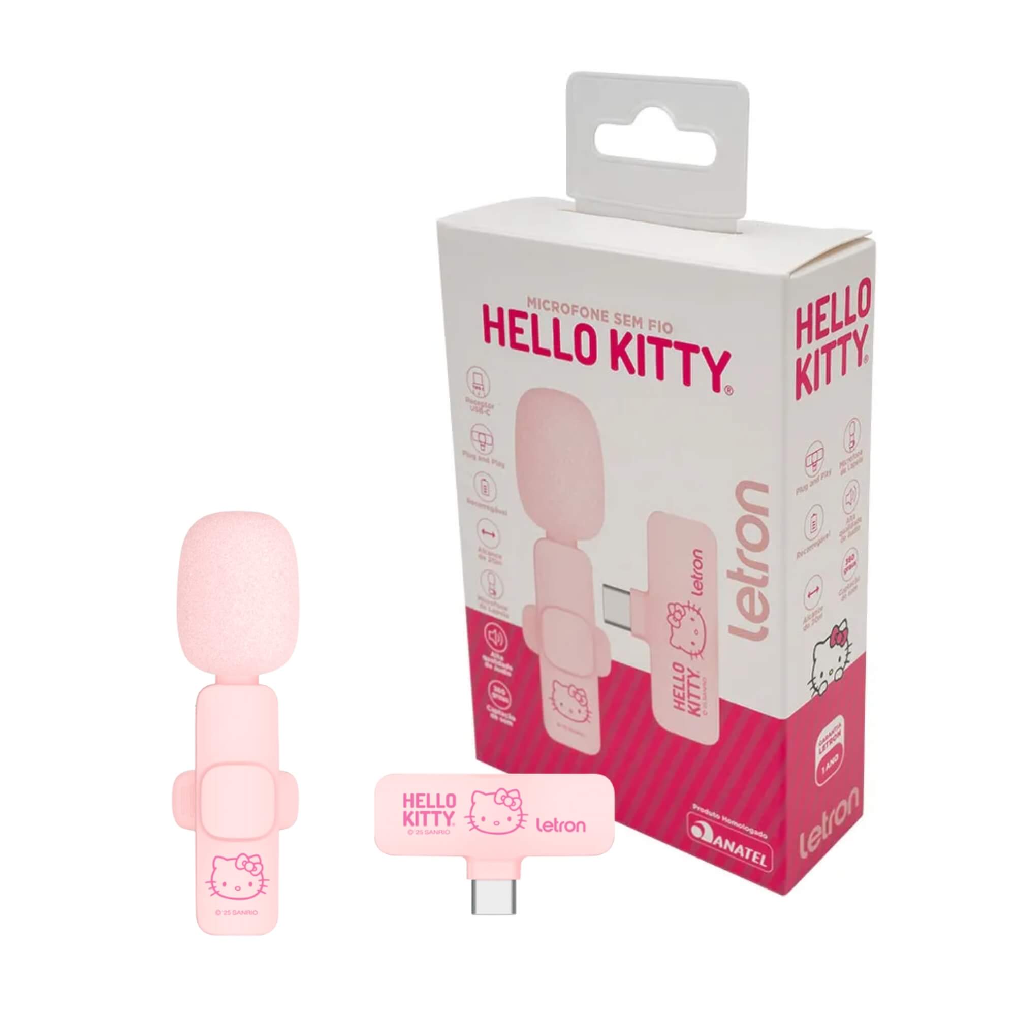 COMP Kit Hello Kitty para Conteúdo: Microfone de Lapela Sem Fio + Ring Light Portátil