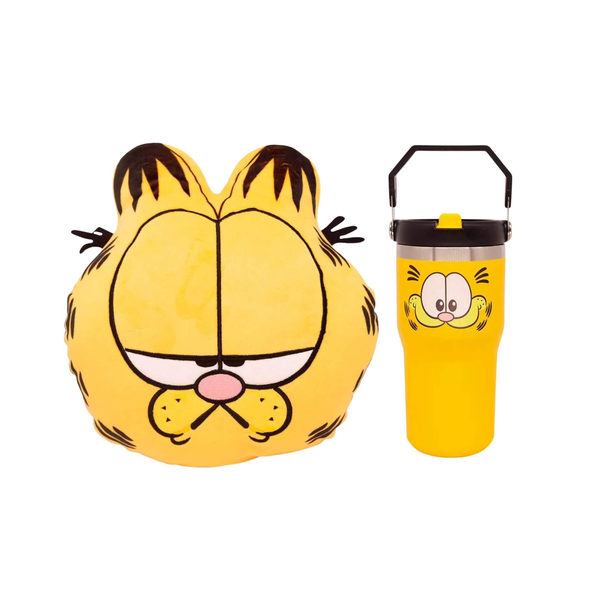 COMP Kit Garfield: Almofada Huggy + Copo Térmico Tumbler Hanger Zona Criativa