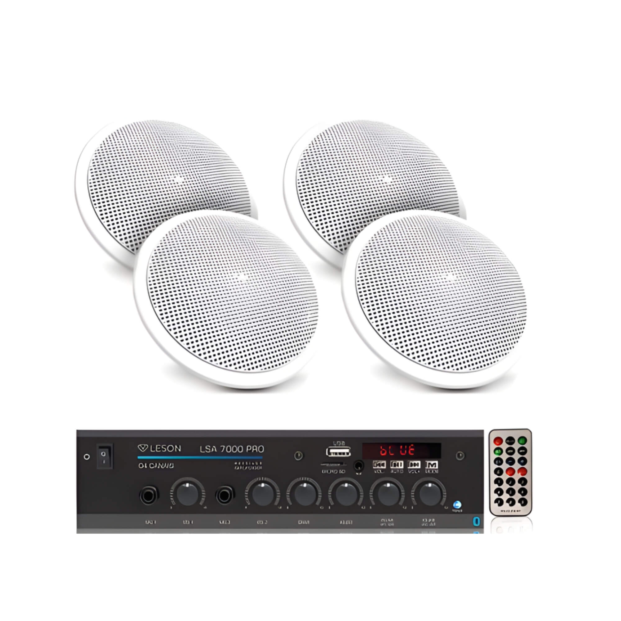 Kit Som Ambiente 4 Arandelas Redondas Brancas + Receiver Bivolt LSA 7000 Leson - 2LS70RB04
