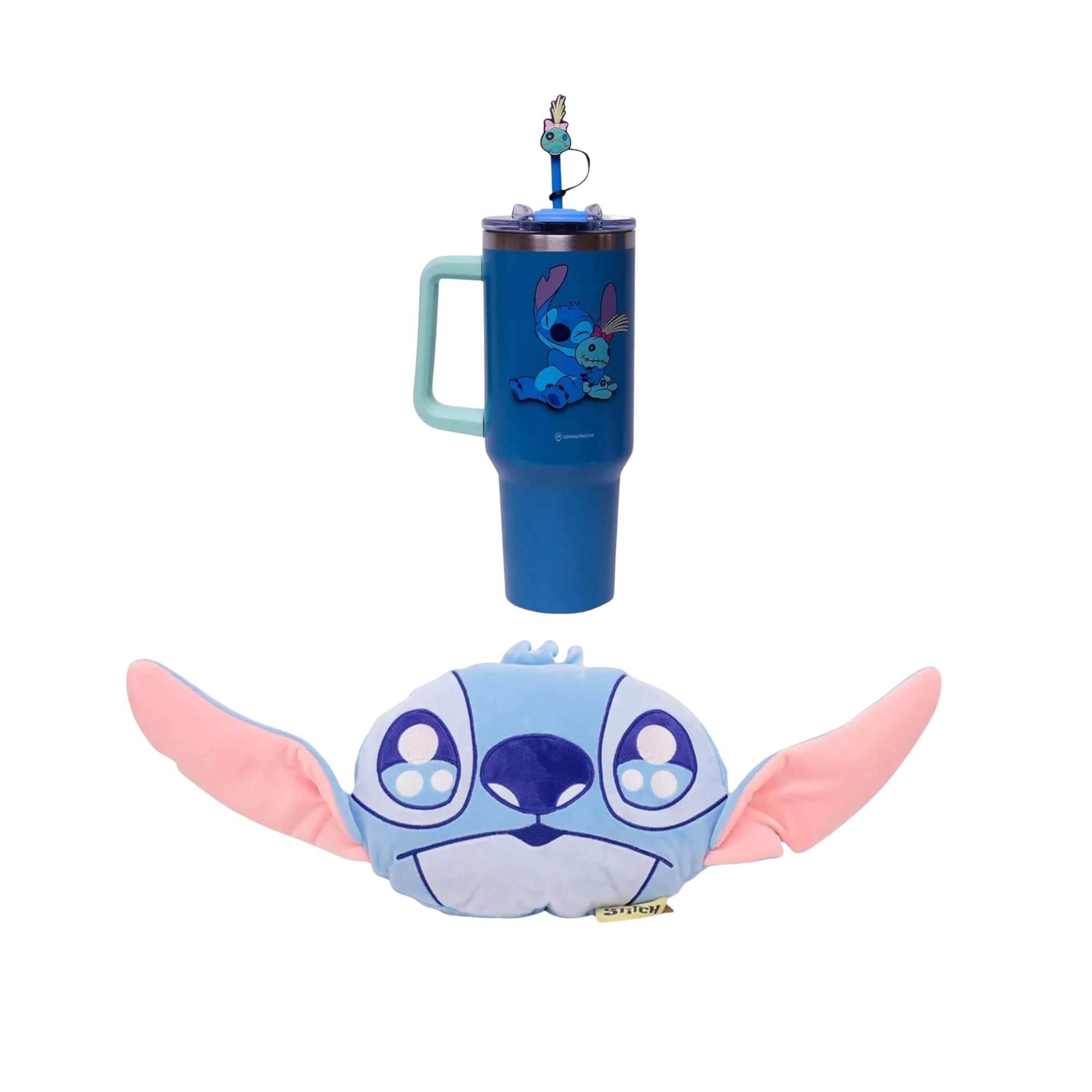 COMP Kit Stitch: Copo Tumbler Térmico 1,15L + Almofada Huggy Disney - Zona Criativa