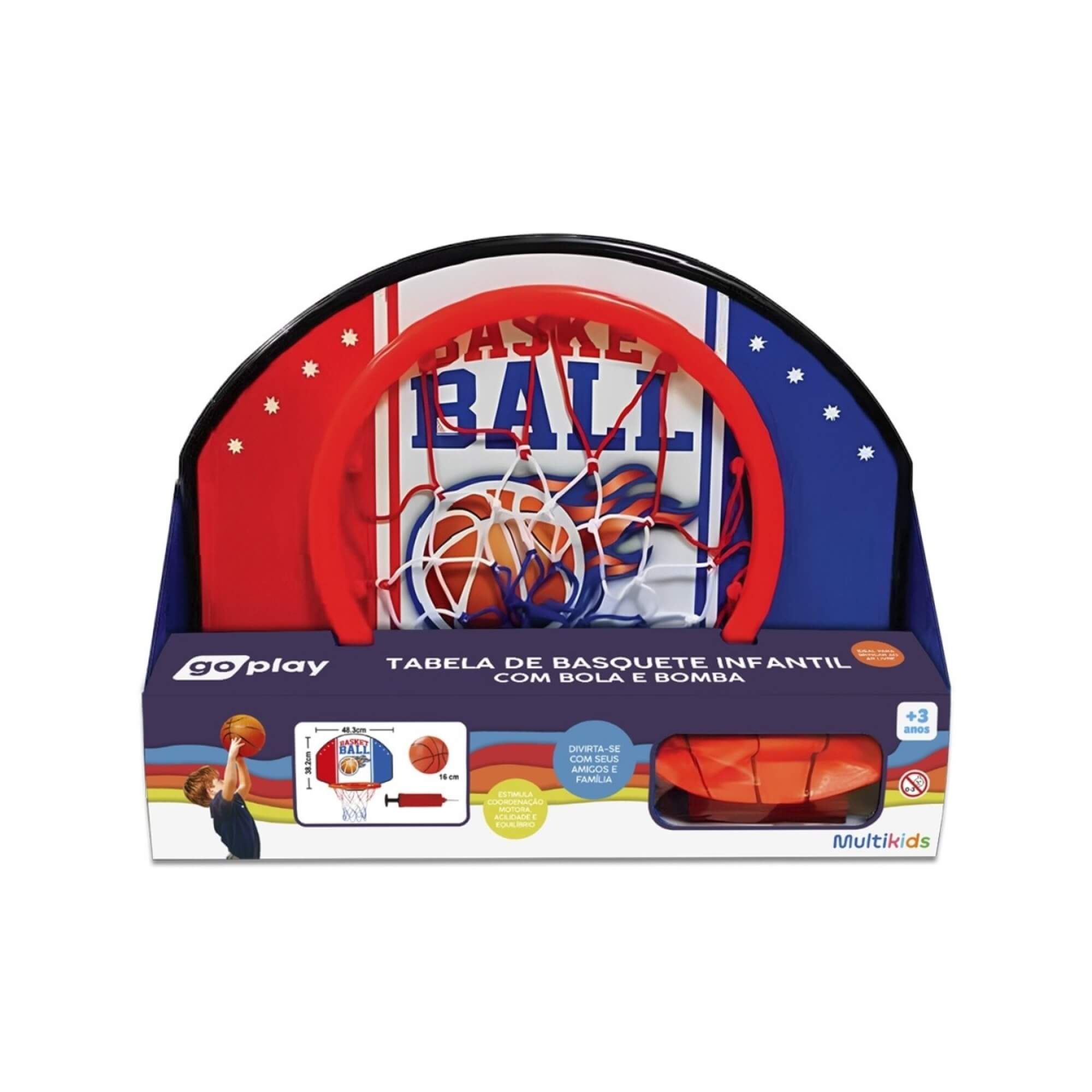 COMP Kit Basquete Aventura Tabela Portátil Go Play c/ Bola e Bomba + Surprise NBA Ballers Sortido