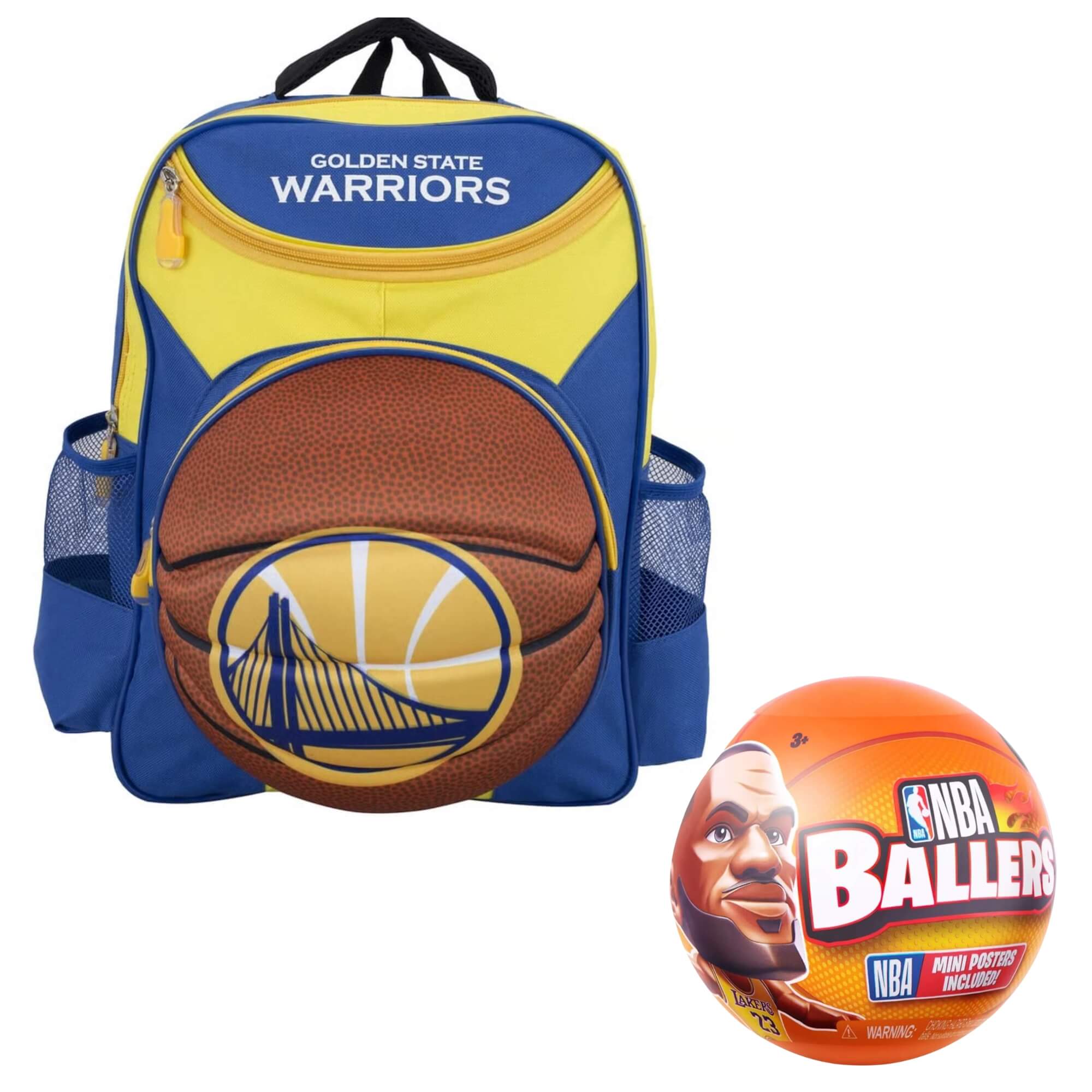 COMP Kit NBA: Mochila Infantil Golden State Warriors Bola 3D + Surprise NBA Ballers (Sortido)
