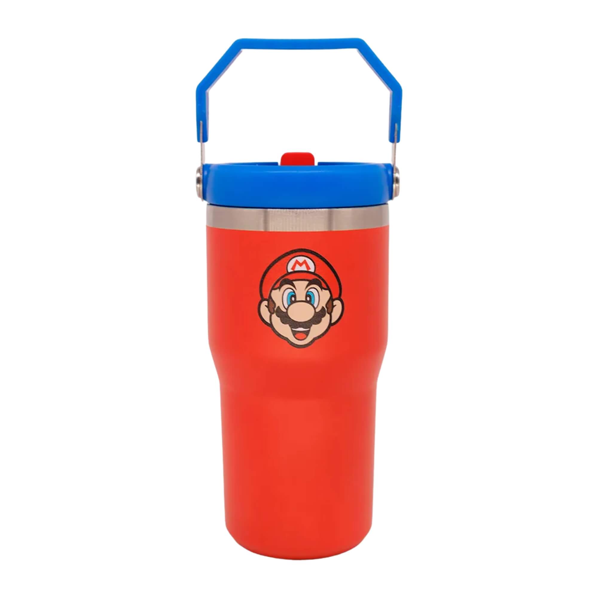 COMP Kit Power-Up do Mario: Almofada Aveludada + Copo Tumbler Hanger 650ml Zona Criativa