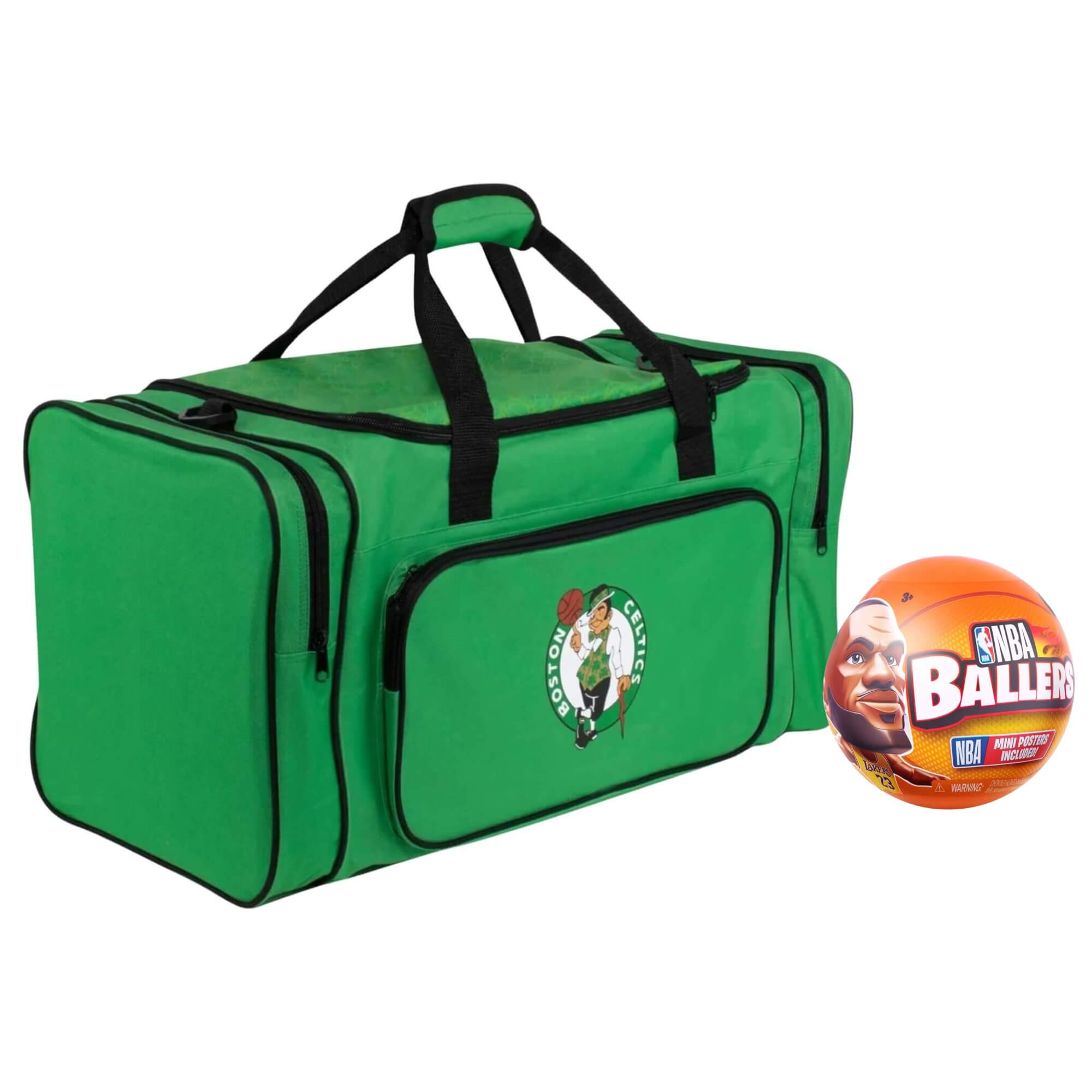 COMP Kit NBA: Bolsa Esportiva Grande Boston Celtics Verde + 5 Surprise Ballers Série 2 (Sortido)