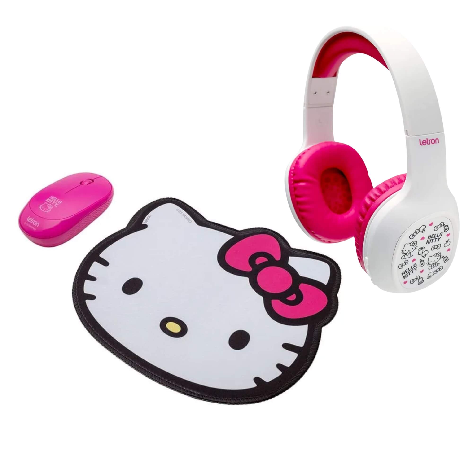 COMP Kit Hello Kitty Home Office: Mouse Sem Fio com Mouse Pad + Headphone Colors - Letron Leonora