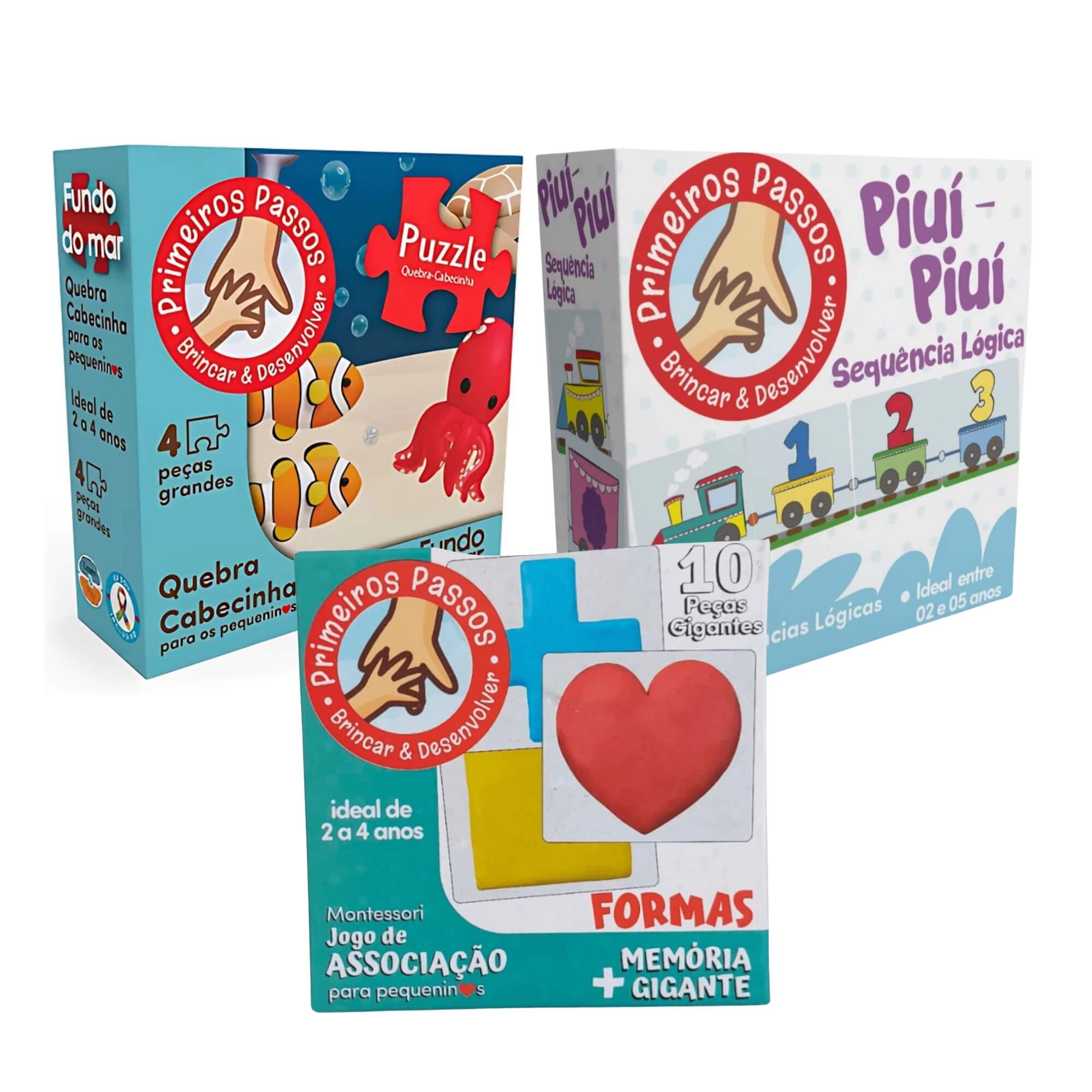 COMP Kit 3 Jogos Educativos Cooper Fun 2+ Anos – Quebra-Cabeça, Memória Gigante e Sequência Lógica