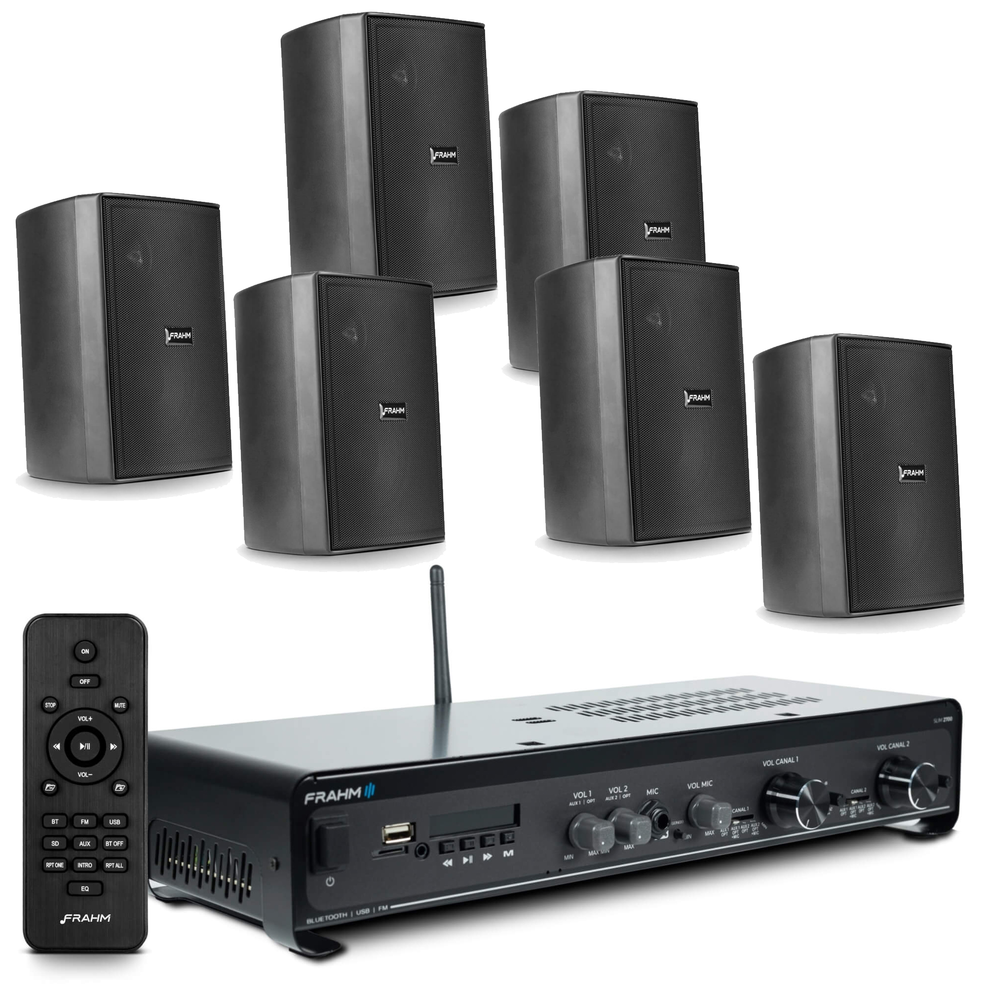 COMP Kit Som Ambiente Frahm Slim 2700 + 6 Caixas PS200  P/ Academias Potência De Saída Rms 160 W (Manter Preço de venda)