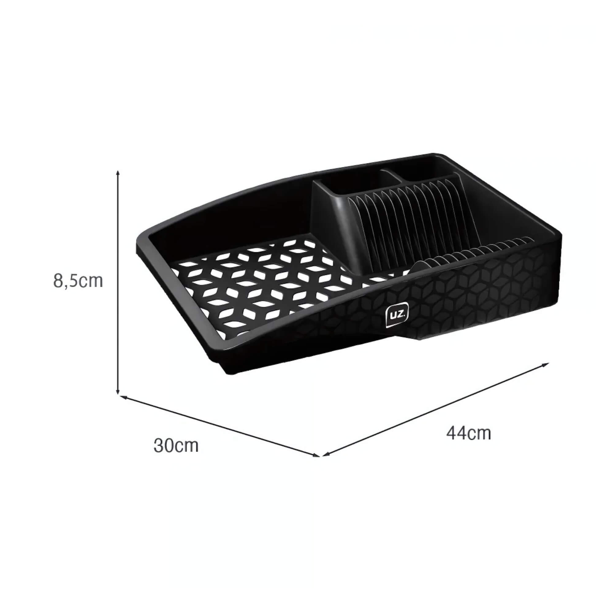 COMP Kit UZ Slim Preto - Escorredor de Louças, Lixeira de Pia 2,5L e Porta Detergente Click 500ml