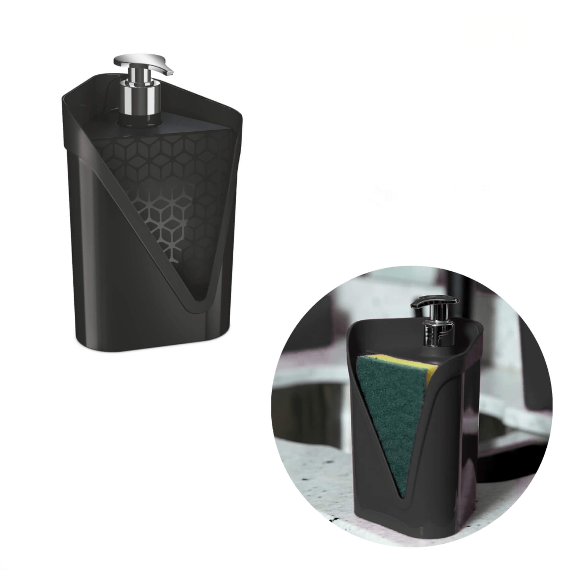 COMP Kit UZ Slim Preto - Escorredor de Louças, Lixeira de Pia 2,5L e Porta Detergente Click 500ml