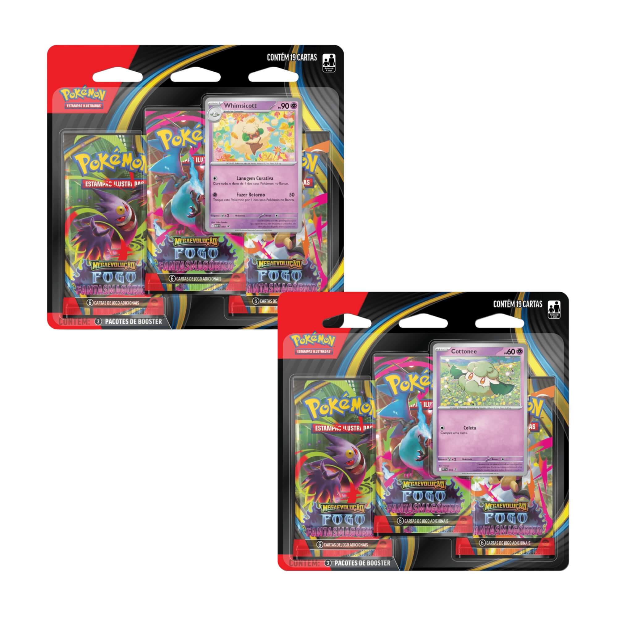 Pokemon 2x Blister Triplo Fogo Fantasmagórico Whimsicott e Cottonee Copag - 35676