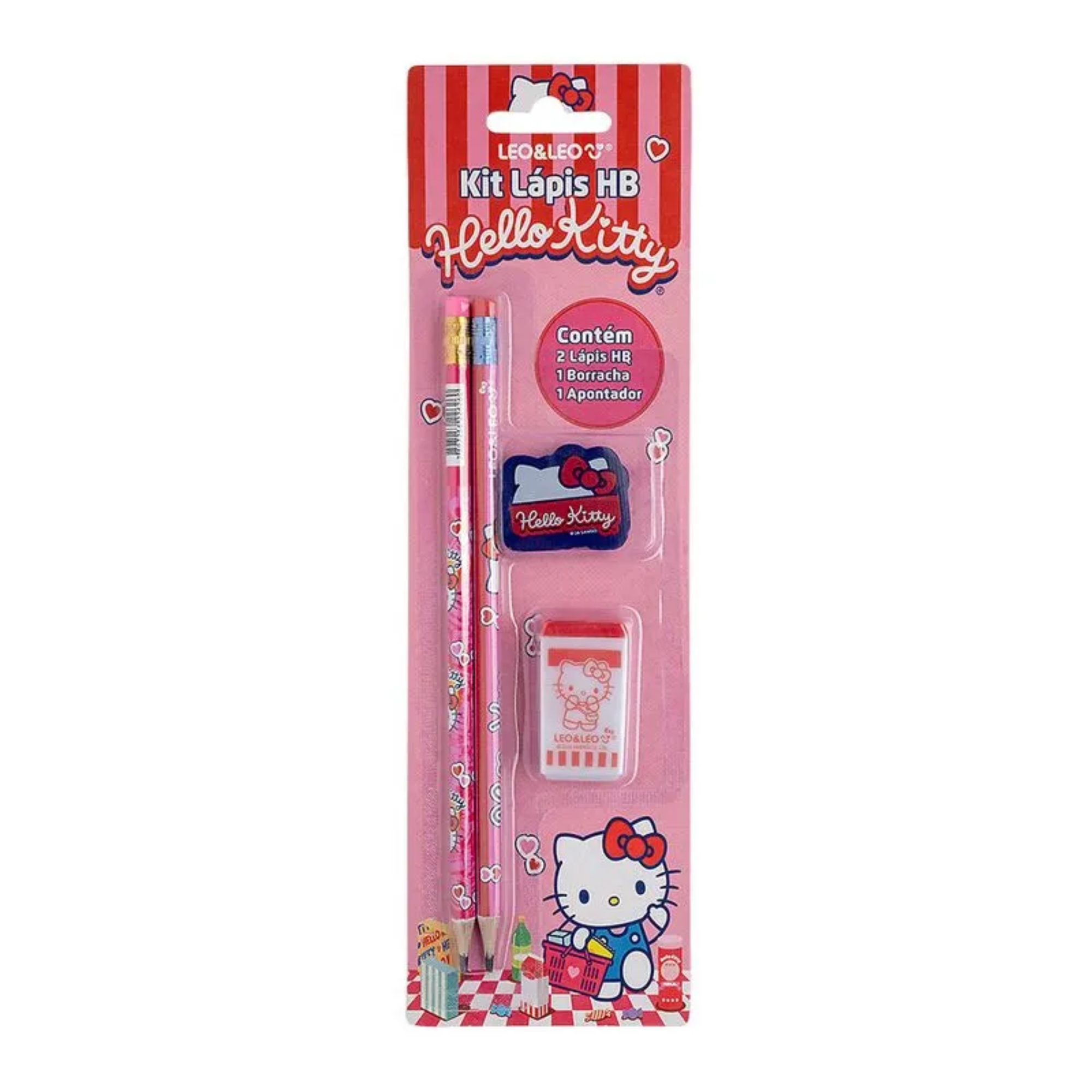 COMP Kit Lápis Hb Hello Kitty 2 Lapis/Apontador/Borracha (Caixa com 24 Kits) Leonora - 71622